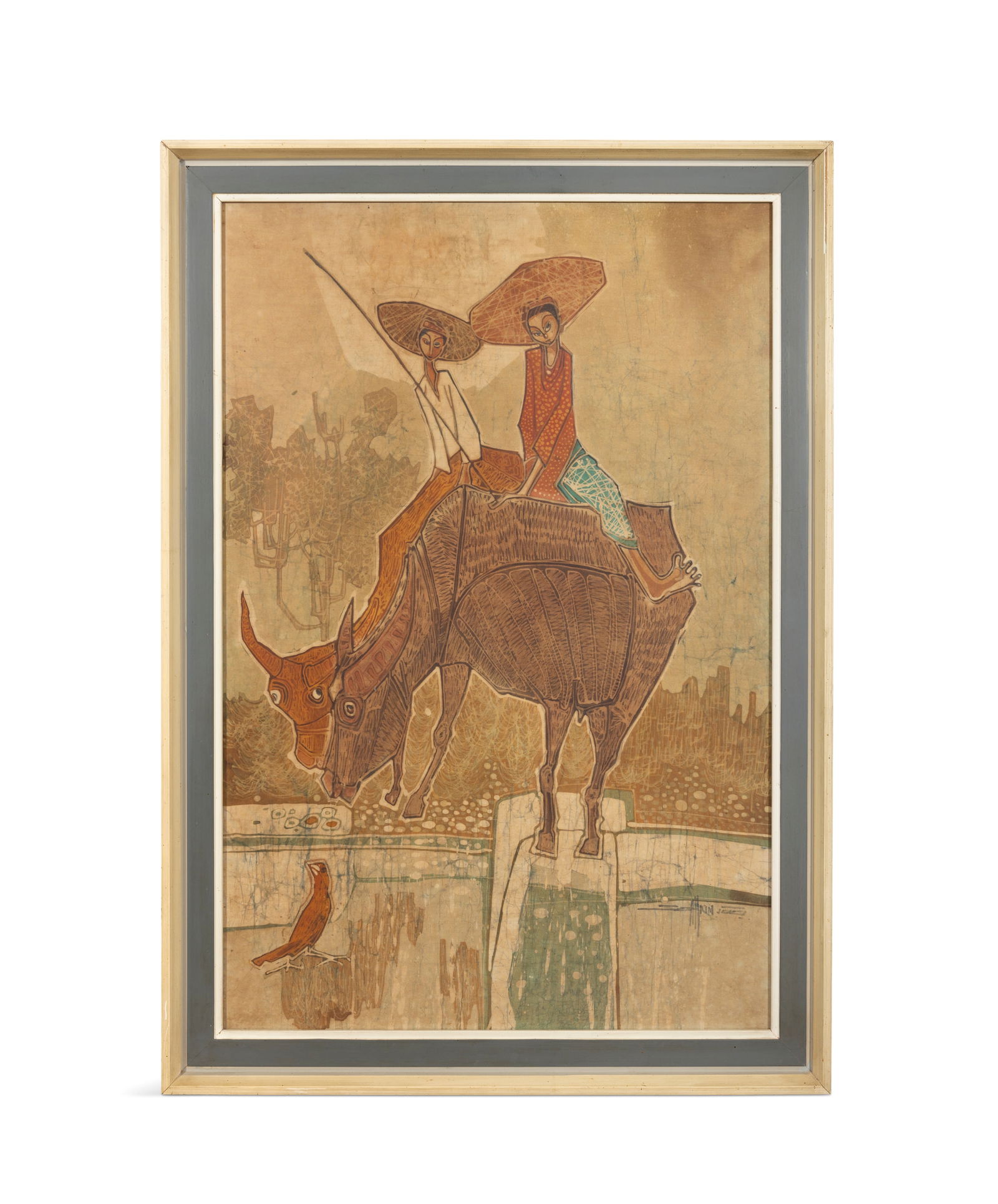 Seah Kim Joo (Singapore b. 1939)  Two of a kind, 1966  Batik, signed at lower right, framed. (1 of 2)