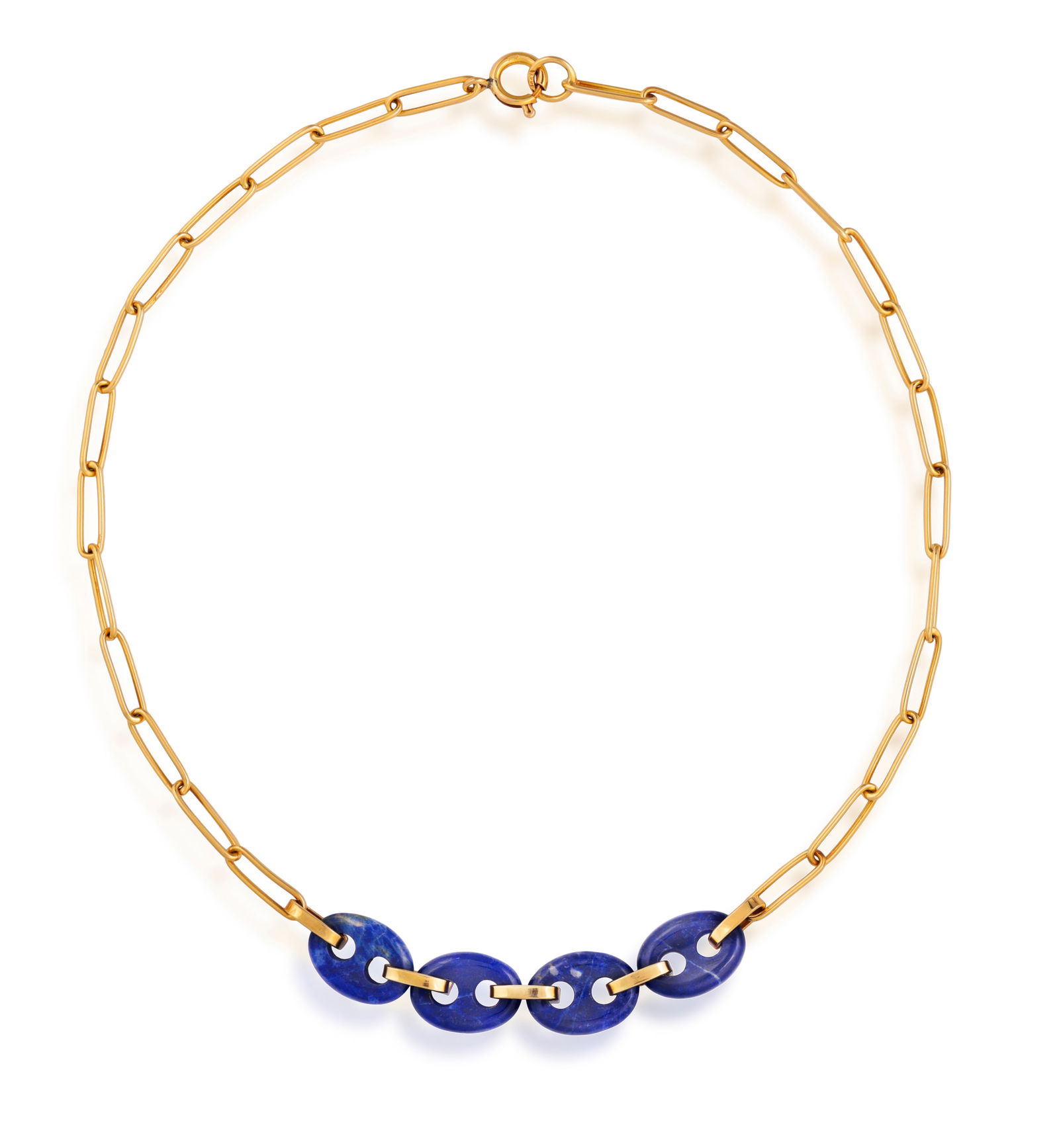 A SODALITE NECKLACE  Set to the front with four oval-shaped pierced sodalite motifs, to a fancy-link (1 of 3)