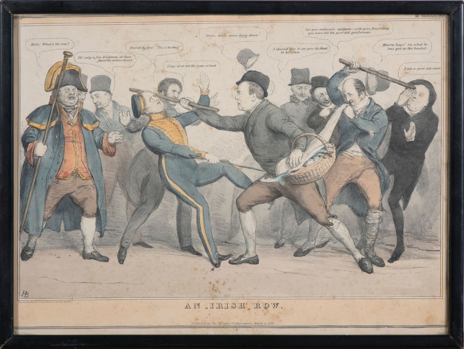 JOHN 'HB' DOYLE C.1832 'An Irish Row'  Coloured lithograph, 26 x 37cm  Published 13 March 1832  (1 of 3)