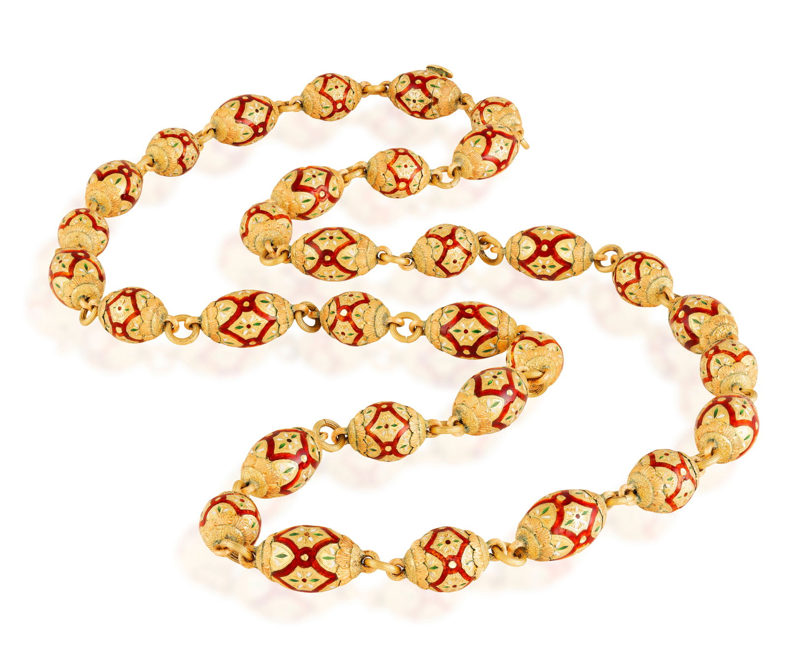 ATTRIBUTED TO CAZZANIGA: AN ENAMEL NECKLACE, WITH GEM-SET PENDANT, CIRCA 1960  Composed of avoid lin (1 of 11)
