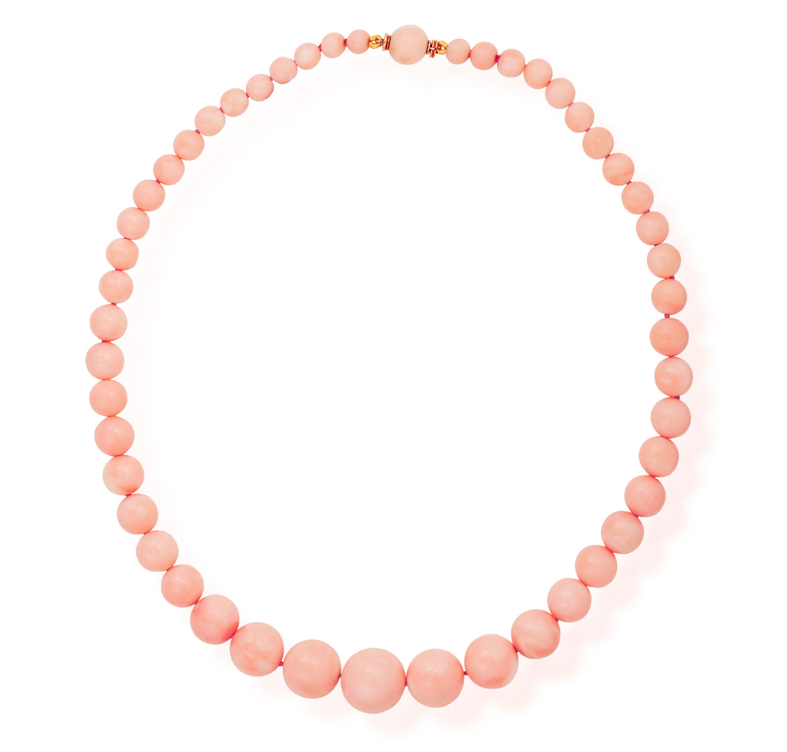 A CORAL BEAD NECKLACE  Composed of a single graduated row of coral corallium secundum beads measurin (1 of 6)