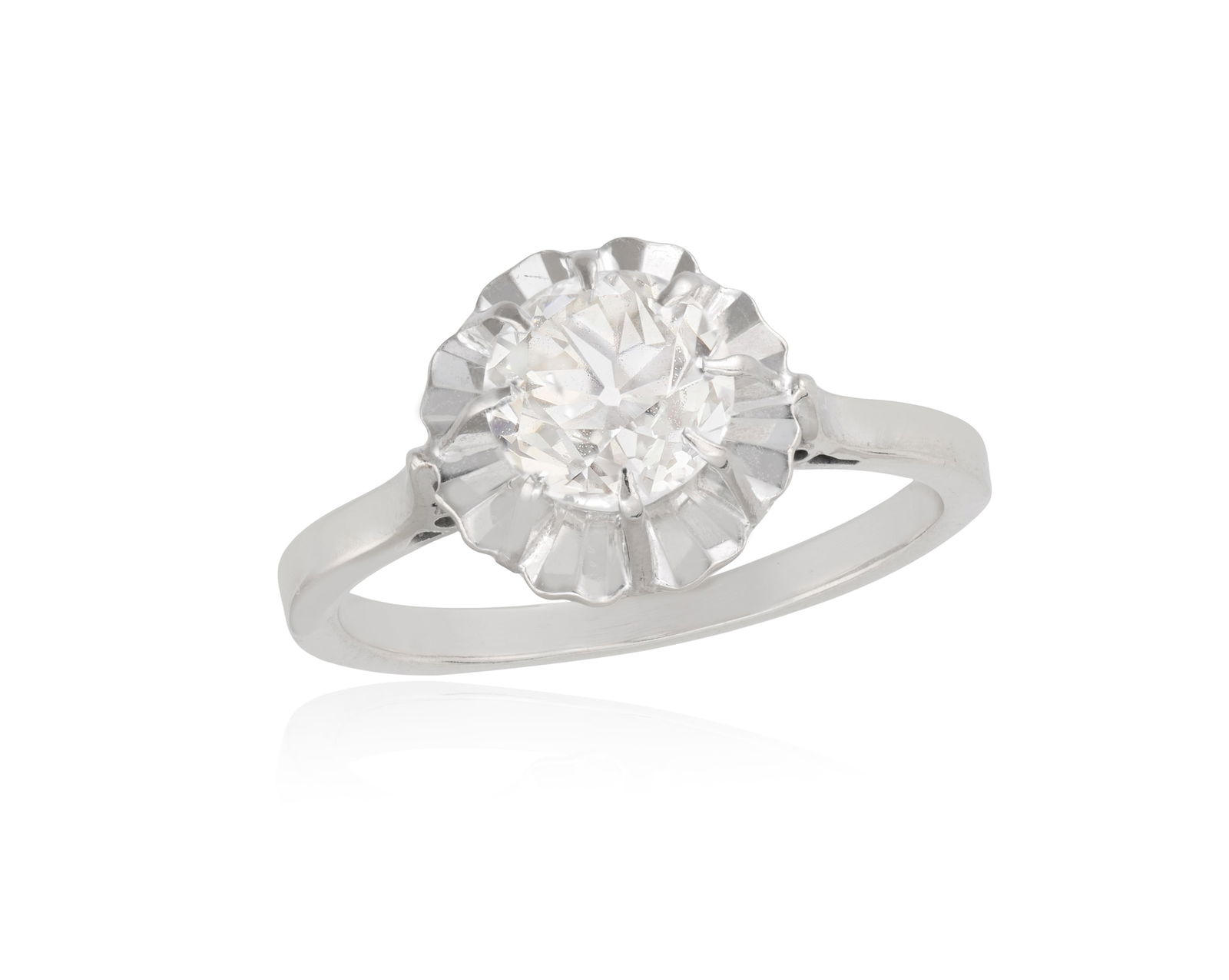 A DIAMOND RING  Claw-set with an old-cut diamond weighing approximately 0.90cts, in an openwork (1 of 2)