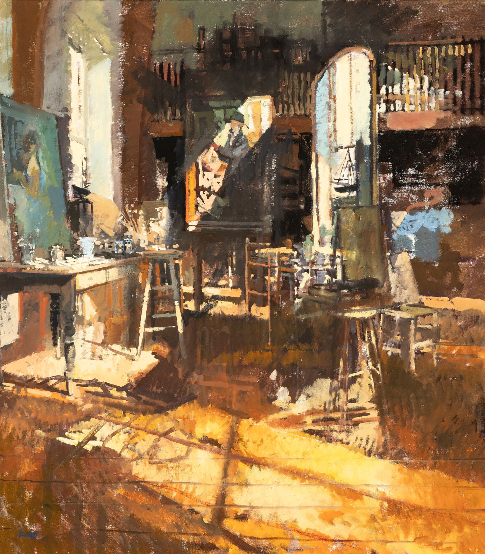 PETER KUHFELD (B.1952) The Cornish Studio (Ken Howard) Oil on canvas, 65 x 58cm Signed: PETER KUHFELD (B.1952) The Cornish Studio (Ken Howard) Oil on canvas, 65 x 58cm Signed Provenance: with Grant Fine Art, Newcastle, Co. Down, label verso