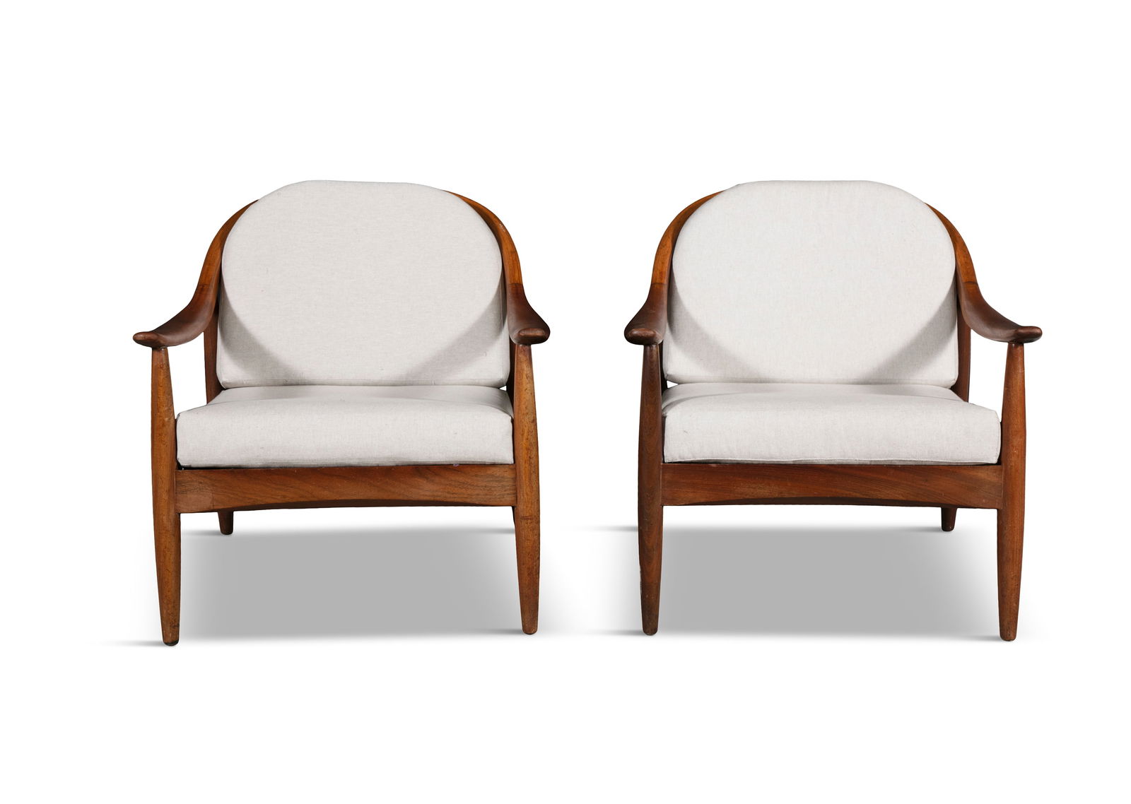 LOUNGE CHAIRS A pair of lounge chairs in the manner of Finn Andersen. Denmark, c.1960. 70 x 75 x: LOUNGE CHAIRS A pair of lounge chairs in the manner of Finn Andersen. Denmark, c.1960. 70 x 75 x 72cm(h); seat: 40cm(h)