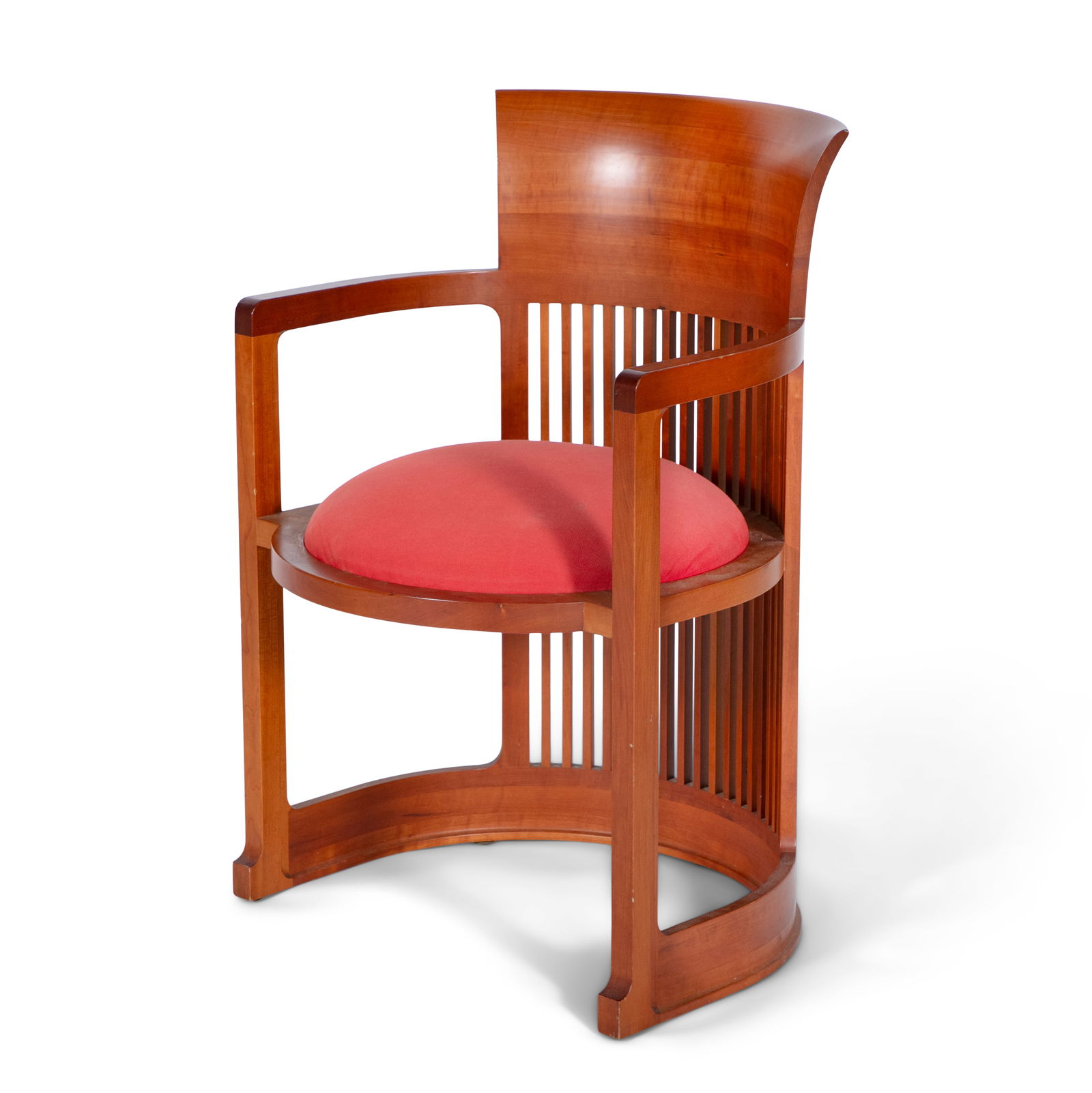 FRANK LLOYD WRIGHT (1867 - 1959) Barrell Chair by Frank Lloyd Wright for Cassina in cherrywood.: FRANK LLOYD WRIGHT (1867 - 1959) Barrell Chair by Frank Lloyd Wright for Cassina in cherrywood. With maker's stamp. 54 x 52 x 80cm(h); Seat 45cm(h)