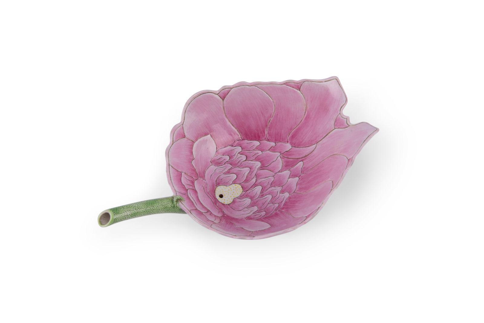 A FAMILLE ROSE FLOWER-SHAPED ‘QIU CAO BEI’ POURING VESSEL, SIGNED AND DATED 1908 (1 of 6)