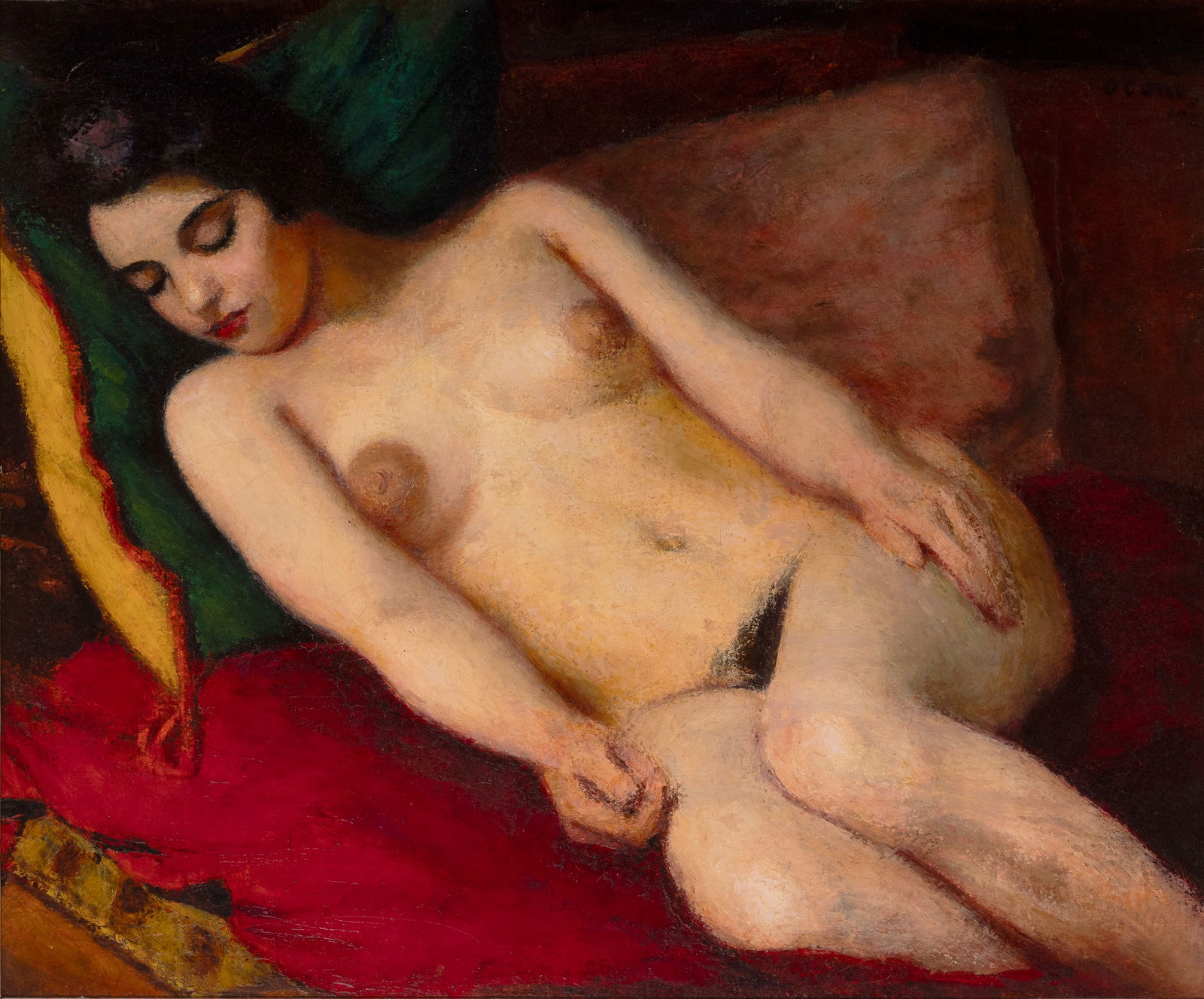 Roderic O'Conor (1860-1940) Reclining Nude (1921) Oil on canvas, 72.4 x 91.5cm (28½ x 36) Signed: Roderic O'Conor (1860-1940) Reclining Nude (1921) Oil on canvas, 72.4 x 91.5cm (28½ x 36) Signed 'O'Conor 1921' (top right) Provenance: Sale, Sotheby's, London 26/4/1972, lot 107; with Sean O'C