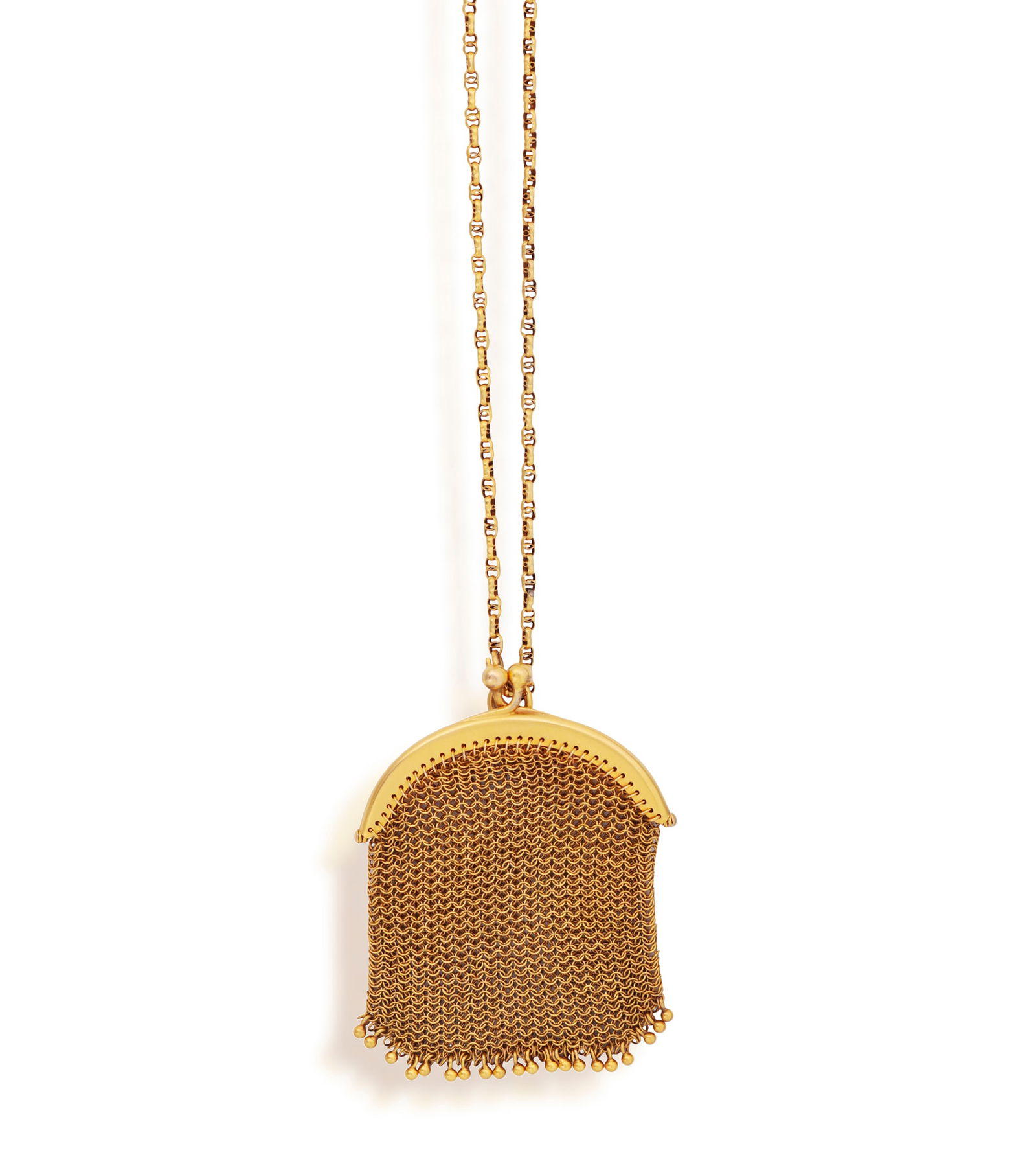 AN EARLY 20TH CENTURY GOLD PURSE  The woven mesh-link purse, set with a polished clasp and (1 of 2)