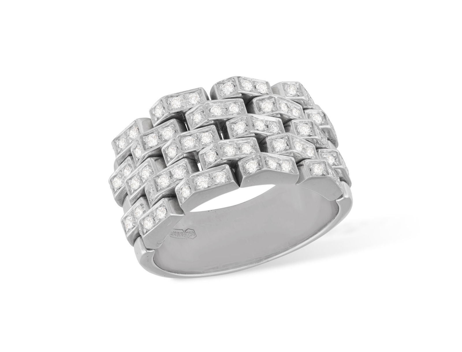 CHIMENTO: A DIAMOND RING Of articulated openwork design at the front, pavé-set with brilliant-cut: CHIMENTO: A DIAMOND RING Of articulated openwork design at the front, pavé-set with brilliant-cut diamonds, mounted in 18K gold, signed Chimento, ring size R½