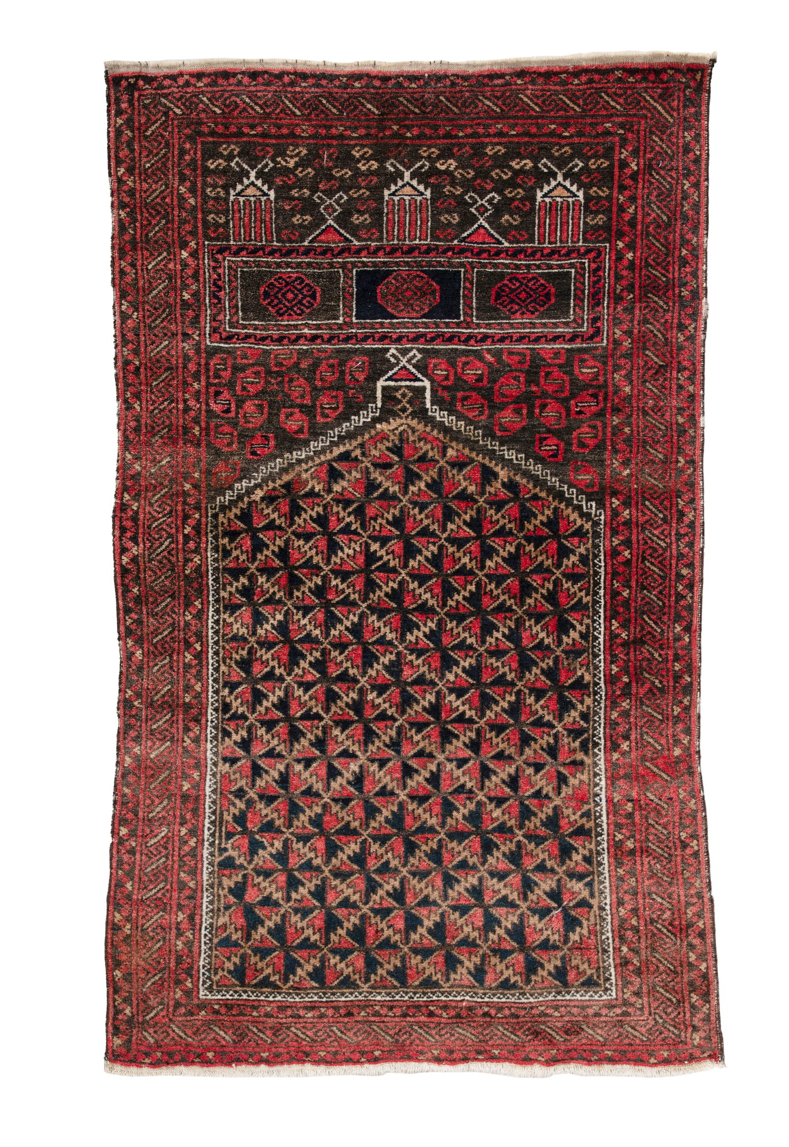 AN OLD HERAT BELOUCHE PRAYER RUG,   handmade by Belouchi weavers from West Afghanistan, c.1960-75, (1 of 3)