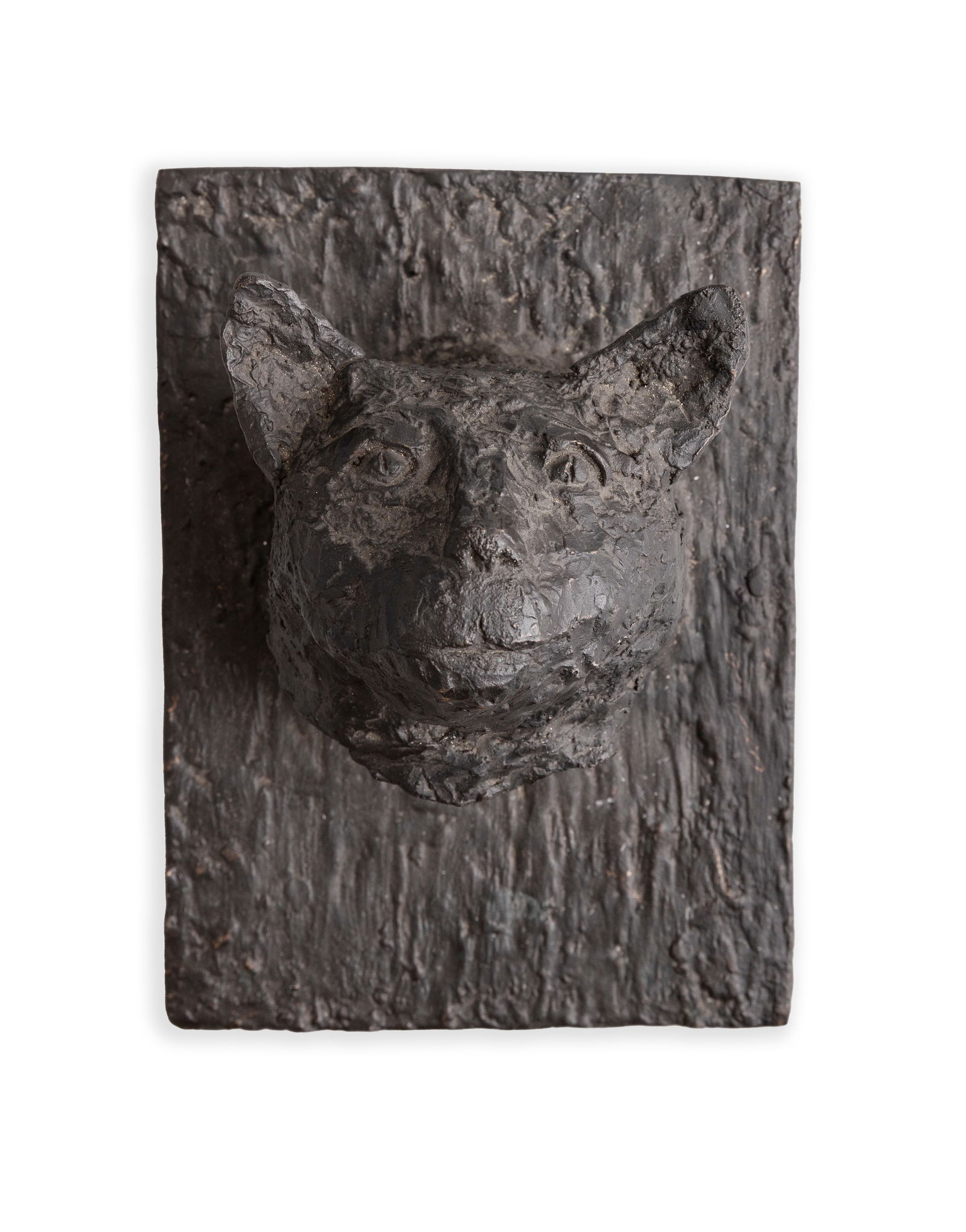 Deborah Brown (1927-2023) Cat Bronze, 14.5cm (5¾) high (cat head), 28cm high, 20.5cm (8) wide: Deborah Brown (1927-2023) Cat Bronze, 14.5cm (5¾) high (cat head), 28cm high, 20.5cm (8) wide (plaque) Signed Edition 1/3