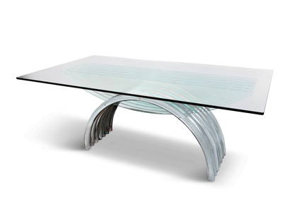 RENATO ZEVI A glass topped dining table with chrome tubular base attributed to Renato Zevi. Italy, c: RENATO ZEVIA glass topped dining table with chrome tubular base attributed to Renato Zevi. Italy, c.1970. 101 x 180 x 74cm(h)