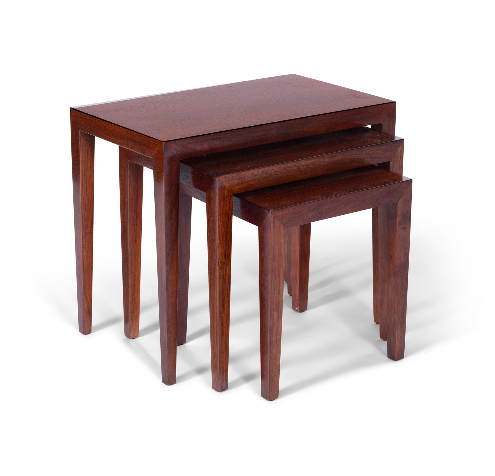 SEVERIN HANSEN A rosewood trio nest of tables by Severin Hansen. With maker's stamp. 59 x 35.5 x: SEVERIN HANSEN A rosewood trio nest of tables by Severin Hansen. With maker's stamp. 59 x 35.5 x 50.5cm(h)