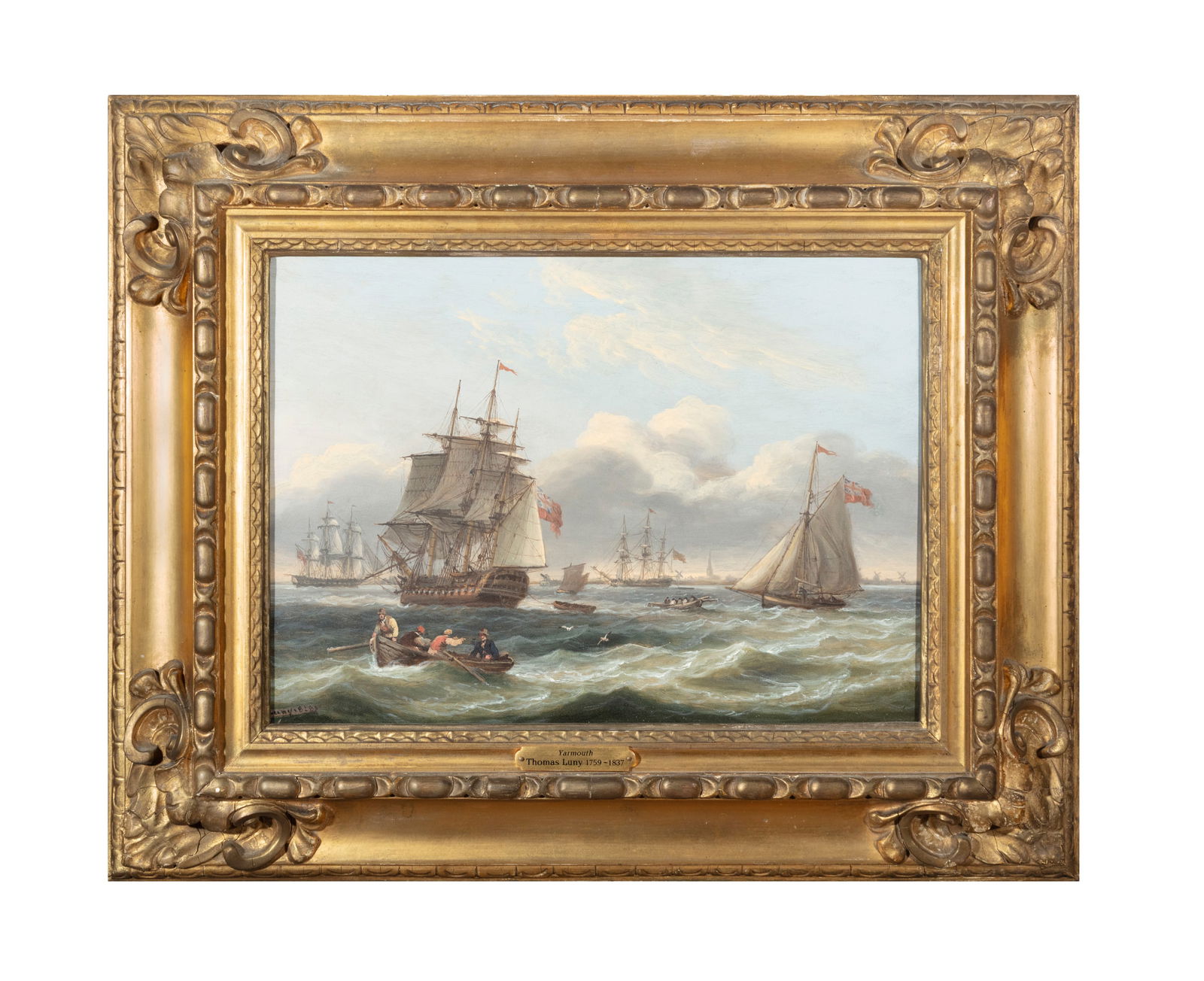 THOMAS LUNY (1759-1837) Royal Navy Ships off Yarmouth Oil on board, 25 x 35.5cm Signed and dated: THOMAS LUNY (1759-1837) Royal Navy Ships off Yarmouth Oil on board, 25 x 35.5cm Signed and dated 'Luny 1818' (lower left) Provenance : Sale, Christie's, South Kensington, 24 November 2011, lot 20; Wit
