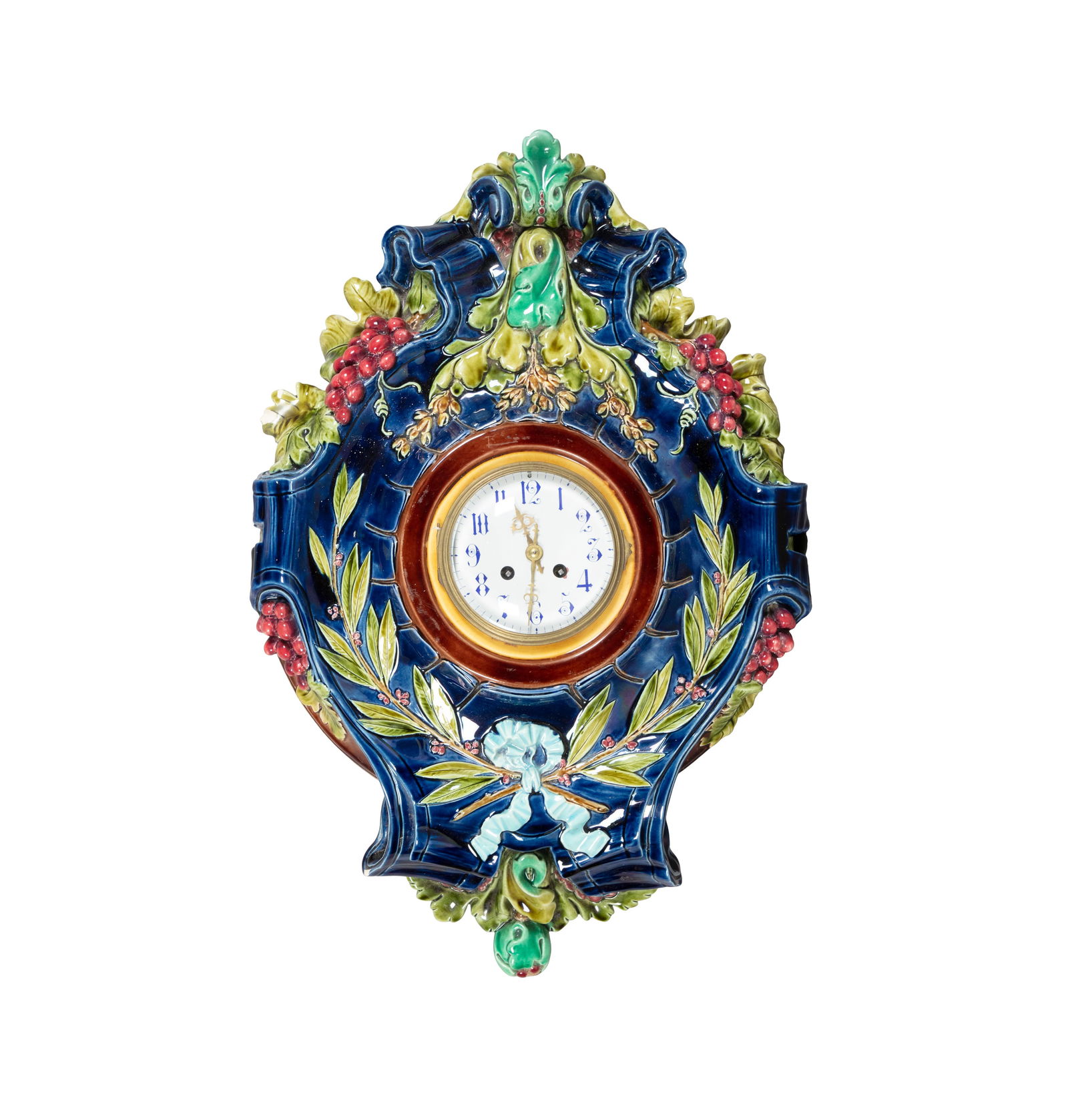 A SARREGUEMINES MAJOLICA PORCELAIN WALL CLOCK BY ALEXANDRE DE GEIGER (1808-1891) & PAUL DE GEIGER (1 of 5)
