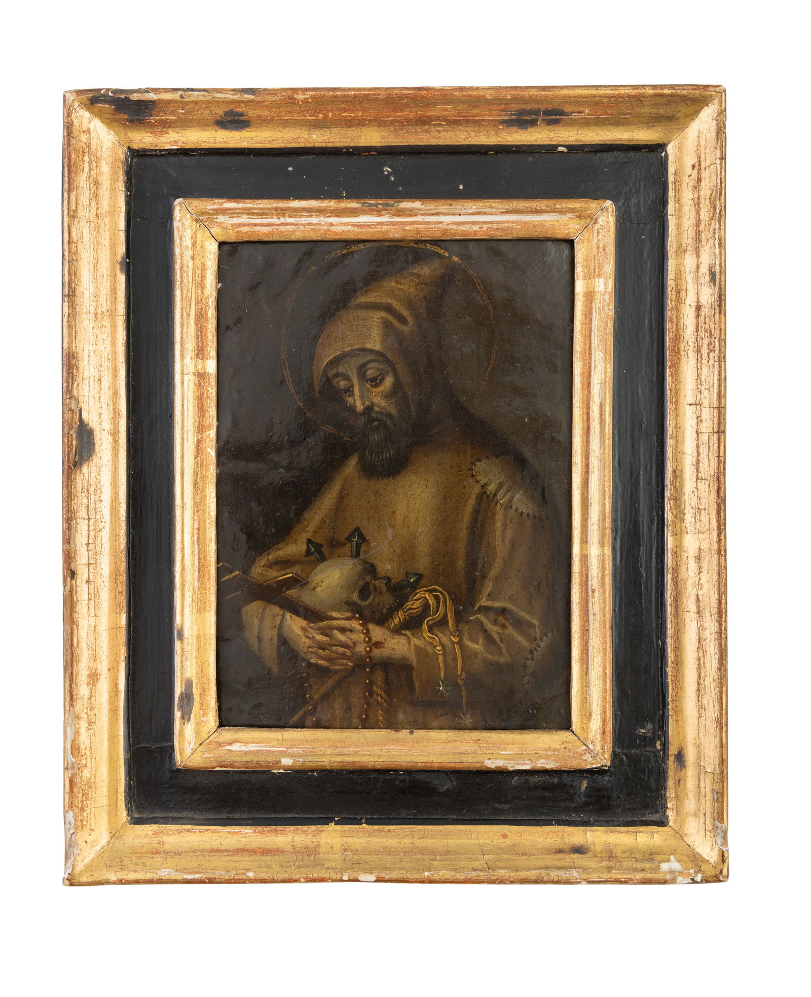 AFTER HIERONYMUS WIERIX St. Francis of Assisi with Instruments of the Passion Oil on copper panel,: AFTER HIERONYMUS WIERIX St. Francis of Assisi with Instruments of the Passion Oil on copper panel, 15 x 10.5cm