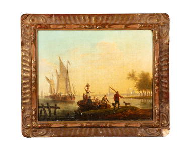 DUTCH SCHOOL Maritime Landscape Oil on board, 20.5 x 26cm: DUTCH SCHOOL Maritime Landscape Oil on board, 20.5 x 26cm