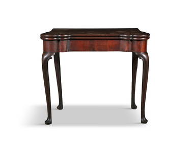AN IRISH GEORGE III MAHOGANY FOLDING TOP CARD TABLE, of rectangular shape with outset rounded (1 of 3)