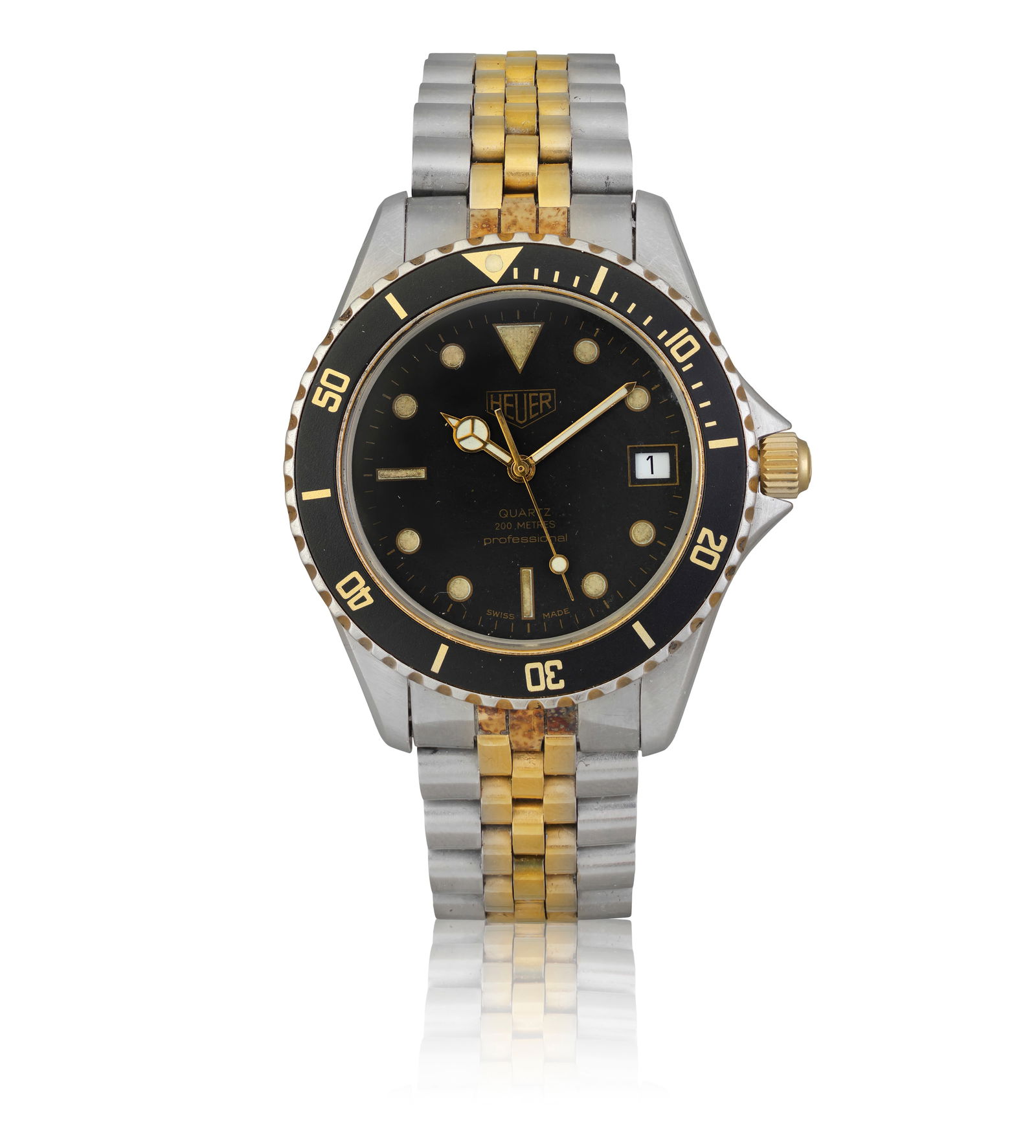 HEUER  REF. 980.020D, PROFESSIONAL  A fine, two tone stainless steel and gilt self winding (1 of 2)