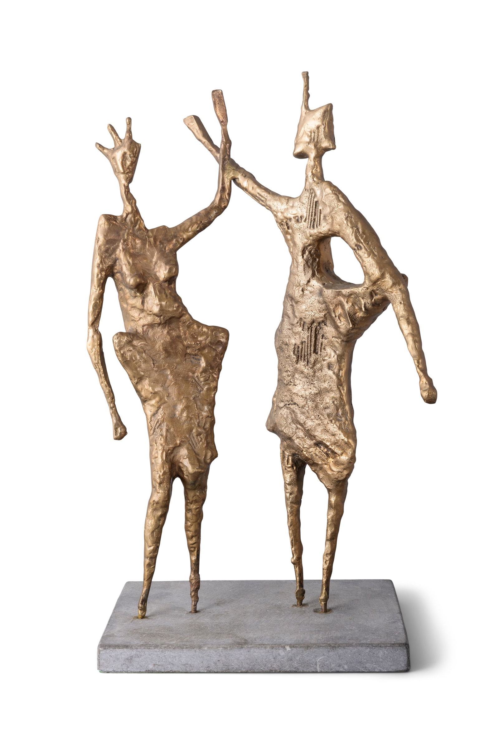 John Behan RHA (b.1938) King and Queen Bronze with gold patination, 51cm (h) (20''): John Behan RHA (b.1938) King and Queen Bronze with gold patination, 51cm (h) (20'')