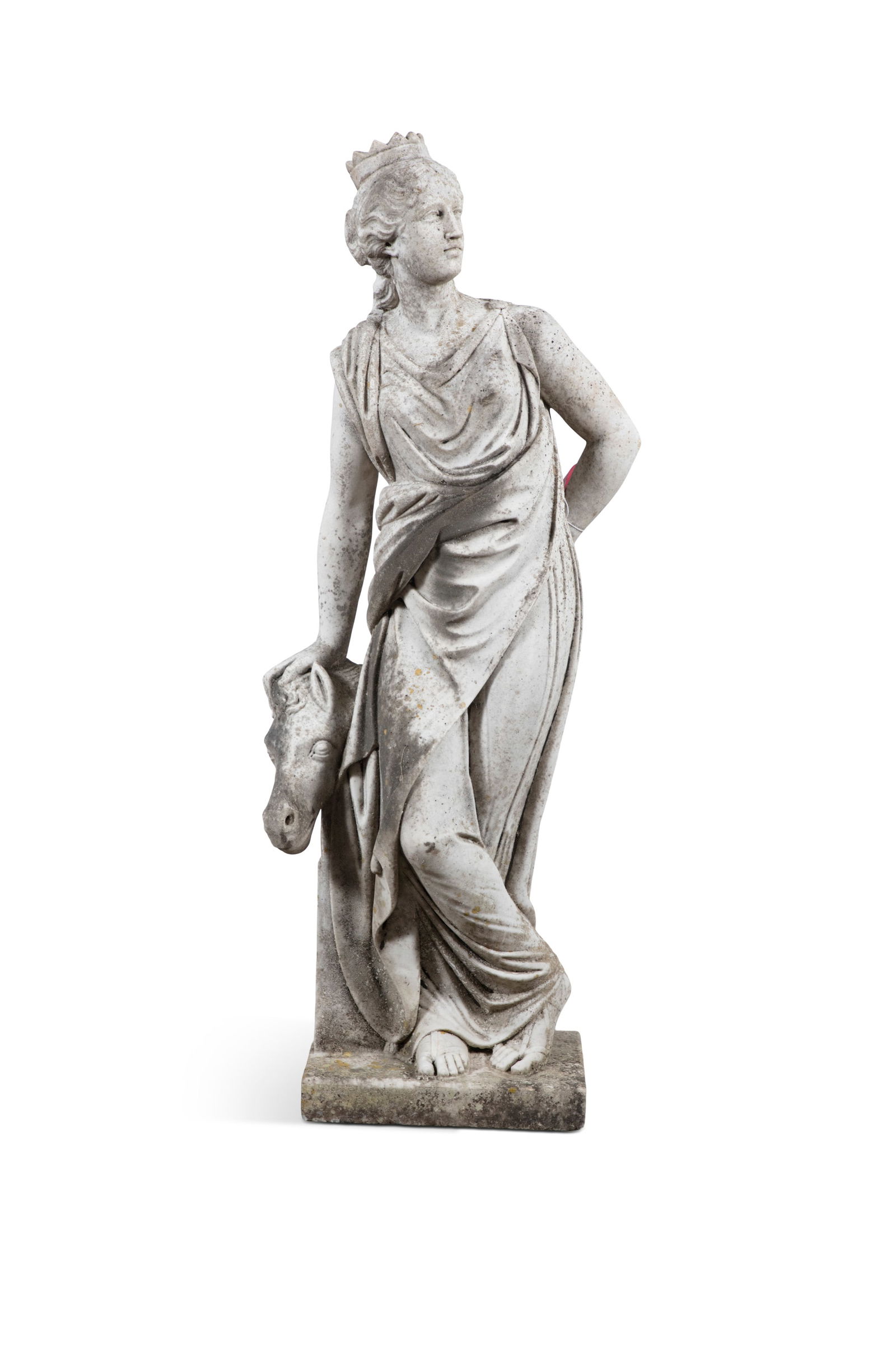 A CARVED WHITE MARBLE FIGURE OF DIANA, 19TH CENTURY, (1 of 3)