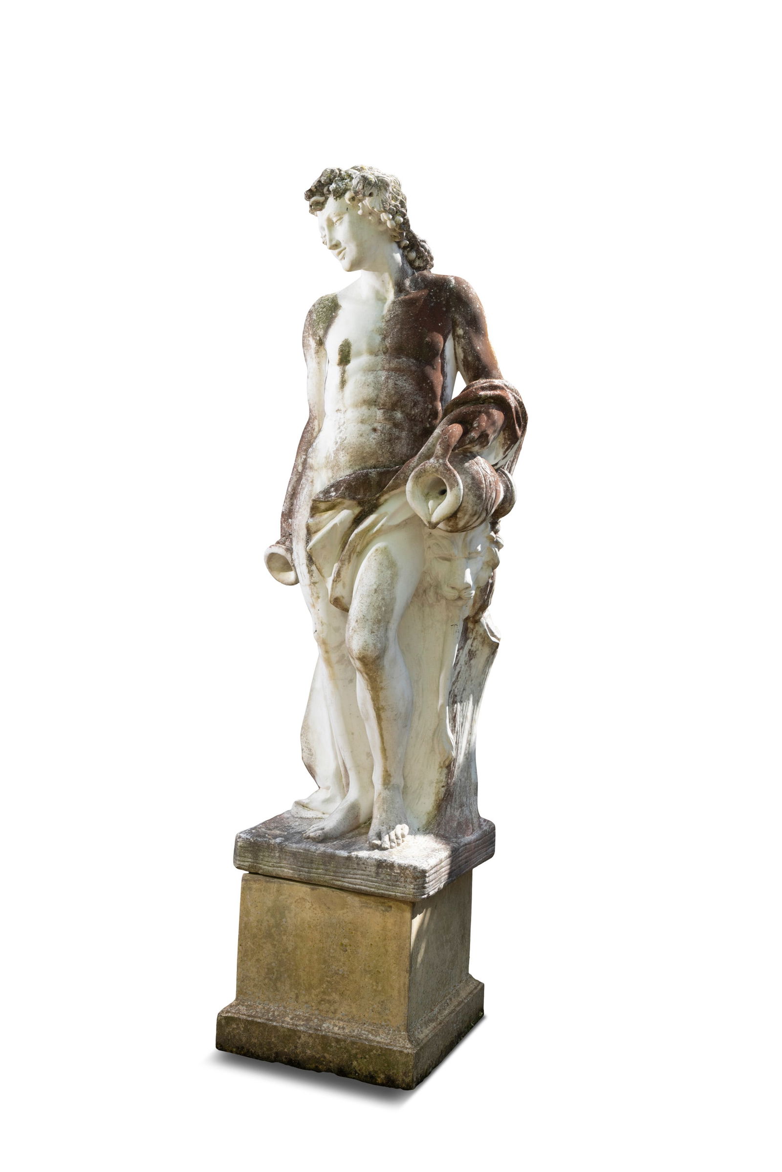 A STANDING FIGURE OF BACCHUS IN COMPOSITE MARBLE,   modelled in classical style, inscribed (1 of 6)