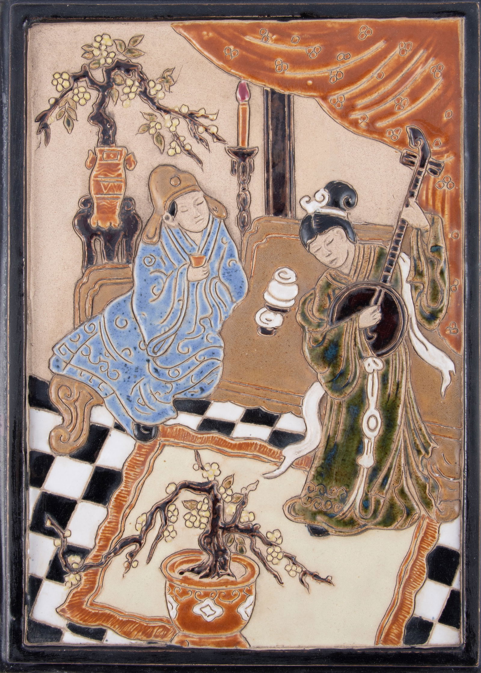 A CERAMIC PANEL WITH ENAMEL,   Vietnam, Bien Hoa School, 20th century,  depicting a young girl (1 of 1)