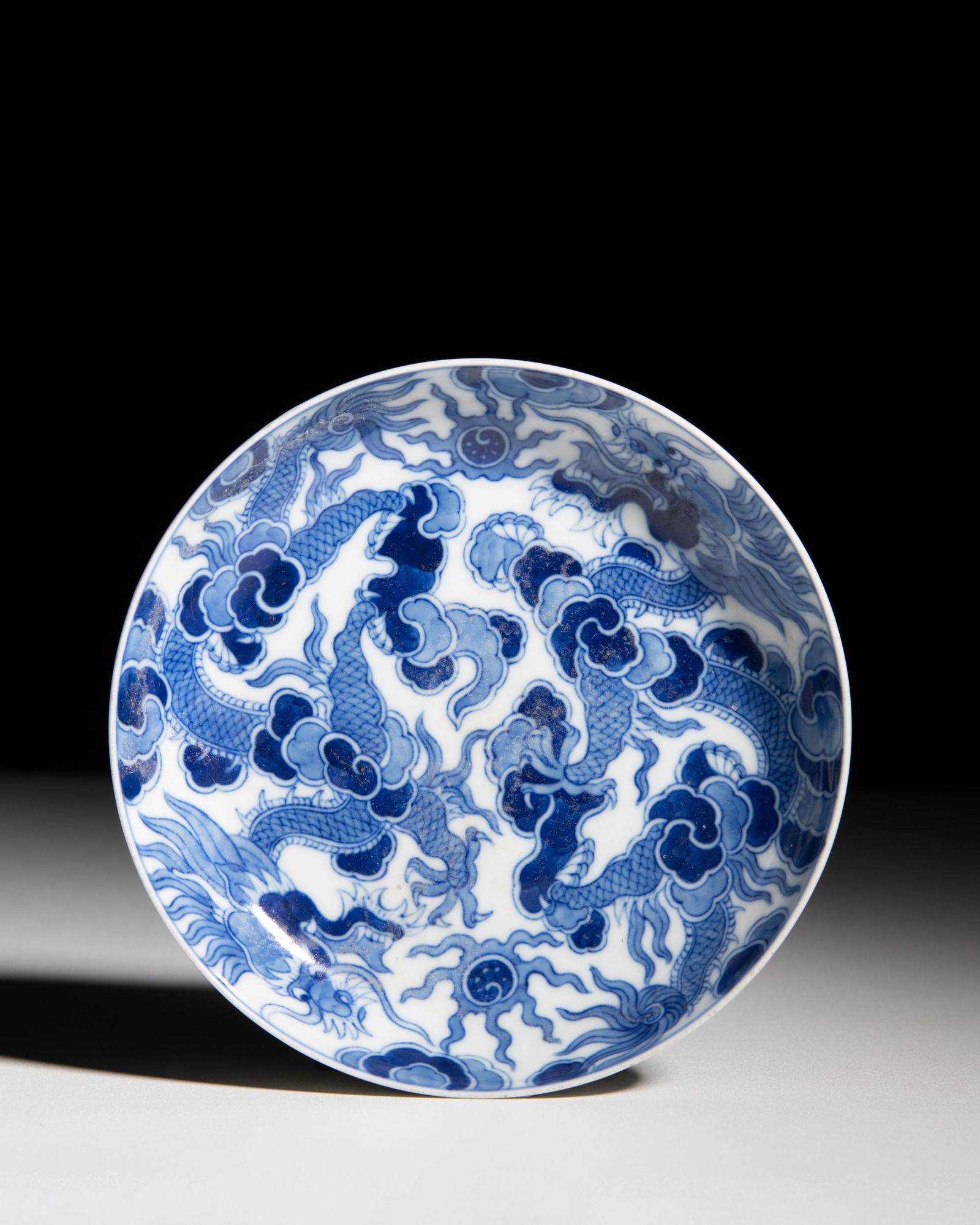 A 'BLEU DE HUE' DRAGONS DISH, MARK AND PERIOD OF THIEU TRI (____)  China for Vietnam, Thieu Tri (1 of 2)