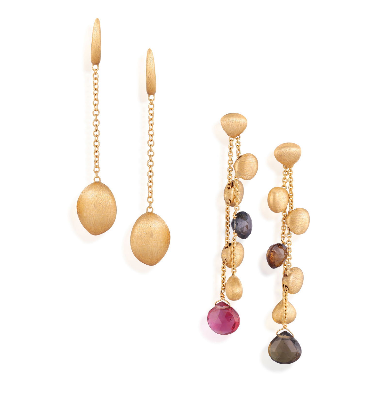 MARCO BICEGO: TWO PAIRS OF PENDENT EARRINGS  The first designed as a navette-shaped textured bead, (1 of 4)