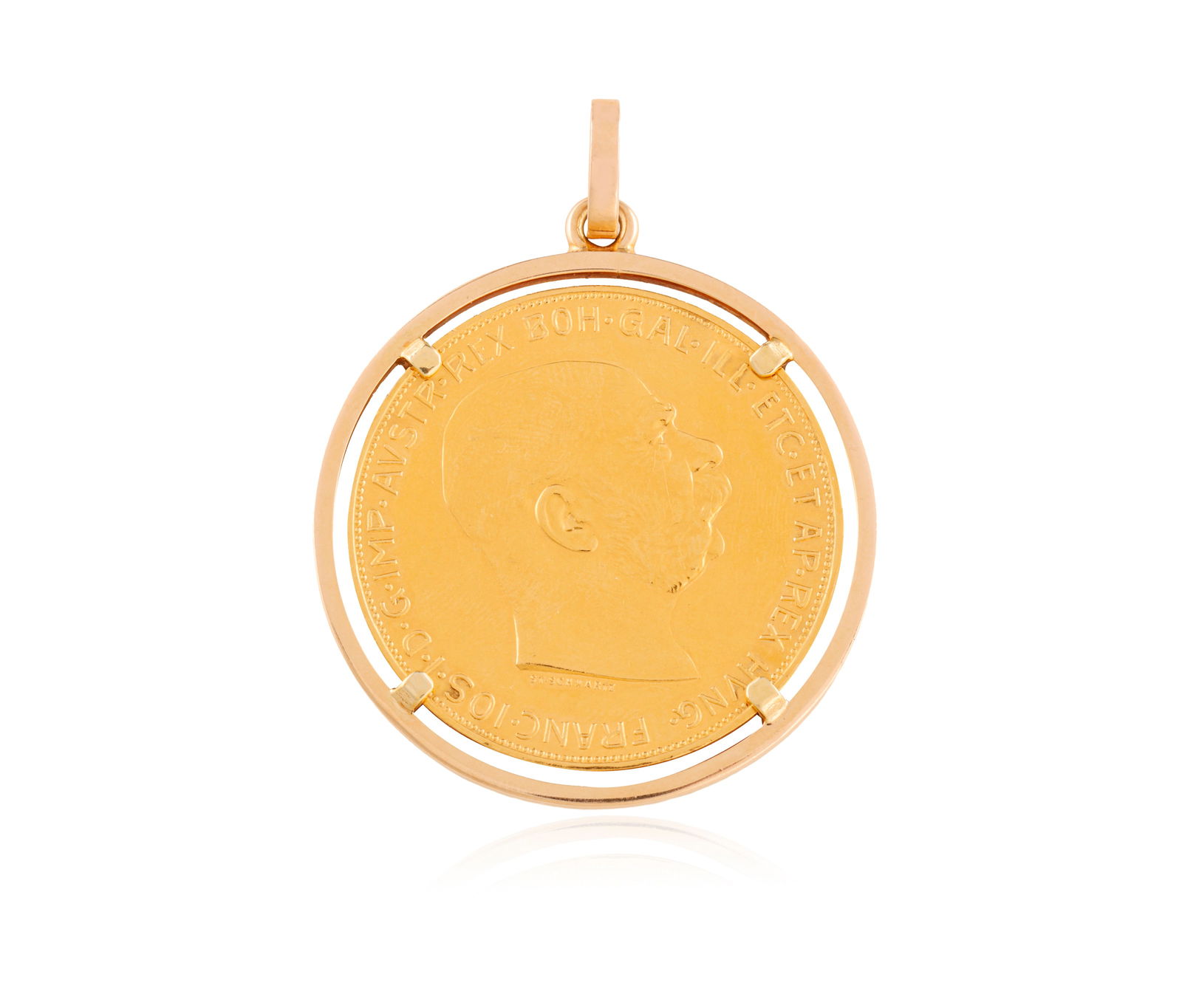 AN AUSTRIAN 100 CORONA GOLD COIN PENDANT, 1915  Contained within bezel with suspension ring  Total (1 of 2)