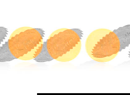 THREE TWENTY FRENCH FRANCS GOLD COINS  Dating 1910, 1913, 1914   Total gross weight approximately: THREE TWENTY FRENCH FRANCS GOLD COINS Dating 1910, 1913, 1914 Total gross weight approximately 19.4g