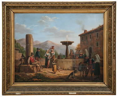 ITALIAN SCHOOL, 19TH CENTURY Figures by a Fountain Oil on canvas, 36 x 47cm: ITALIAN SCHOOL, 19TH CENTURY Figures by a Fountain Oil on canvas, 36 x 47cm