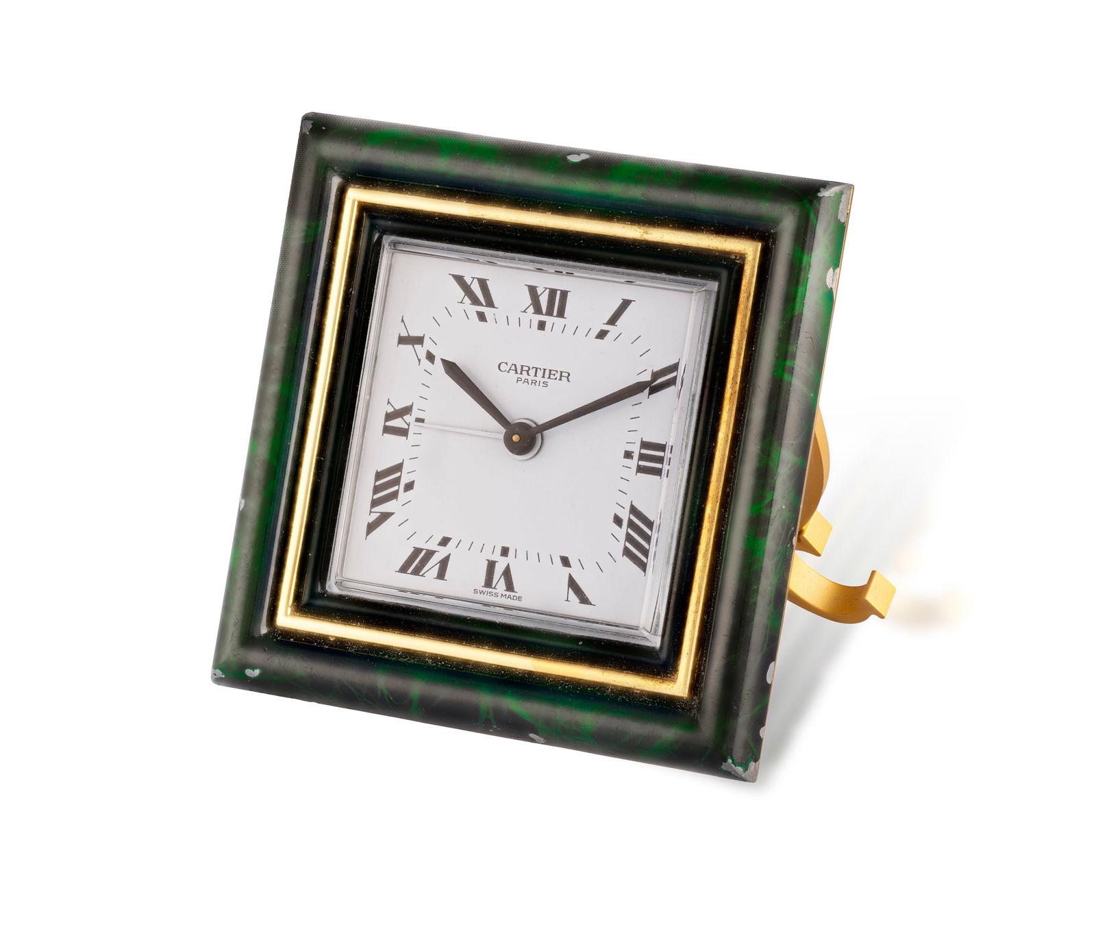 CARTIER: A ‘PENDULETTE’ ALARM DESK CLOCK   Of manual wind movement, the white square (1 of 2)
