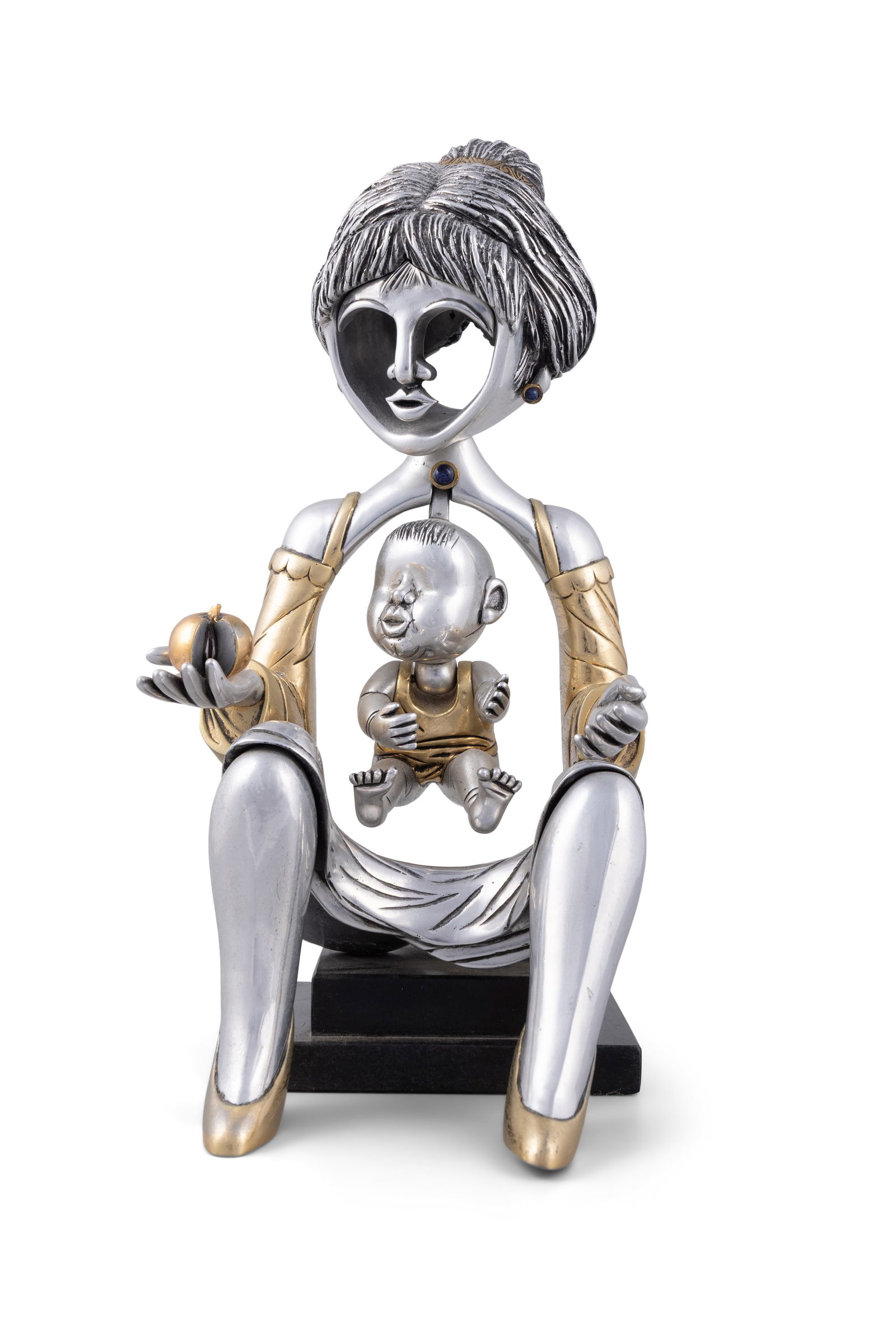 FRANK MEISLER (1929-2018)  Mother and Child Silver and gold plate, on stepped black marble base, (1 of 5)
