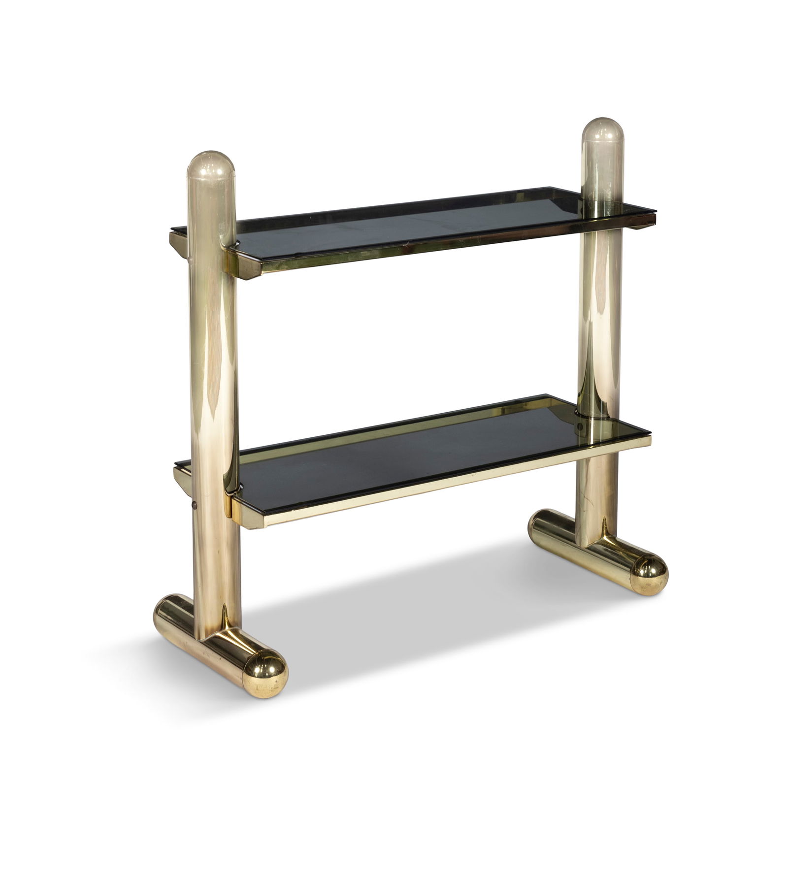 ANGELO BROTTO (1914-2002) Two-tier console by Angelo Brotto for Metalarte. Gilt metal & glass.: ANGELO BROTTO (1914-2002) Two-tier console by Angelo Brotto for Metalarte. Gilt metal & glass. Italy, c.1970. 94 × 40 × 90 cm (h).