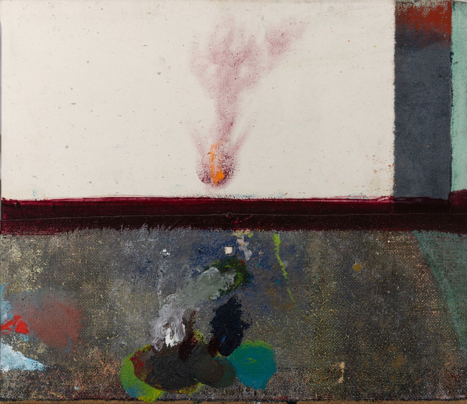 MERLIN JAMES (B.1960) A Fire Acrylic on canvas, 42 x 49cm Signed, inscribed and dated (20)'04 -'08: MERLIN JAMES (B.1960) A Fire Acrylic on canvas, 42 x 49cm Signed, inscribed and dated (20)'04 -'08 verso Provenance: with Kerlin Gallery, Dublin, label verso