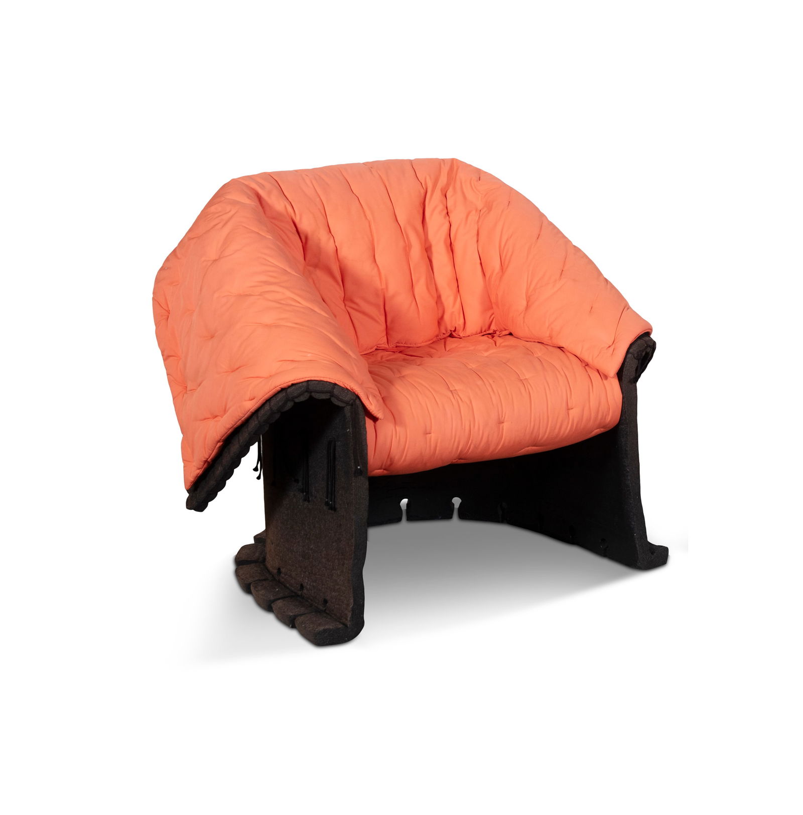 GAETANO PESCE (1939-2024) A Feltri no. 357 armchair by Gaetano Pesce for Cassina. Upholstered in: GAETANO PESCE (1939-2024) A Feltri no. 357 armchair by Gaetano Pesce for Cassina. Upholstered in orange fabric, with felt lined back, with foldable back for adjustable height, low back, when raised. 1