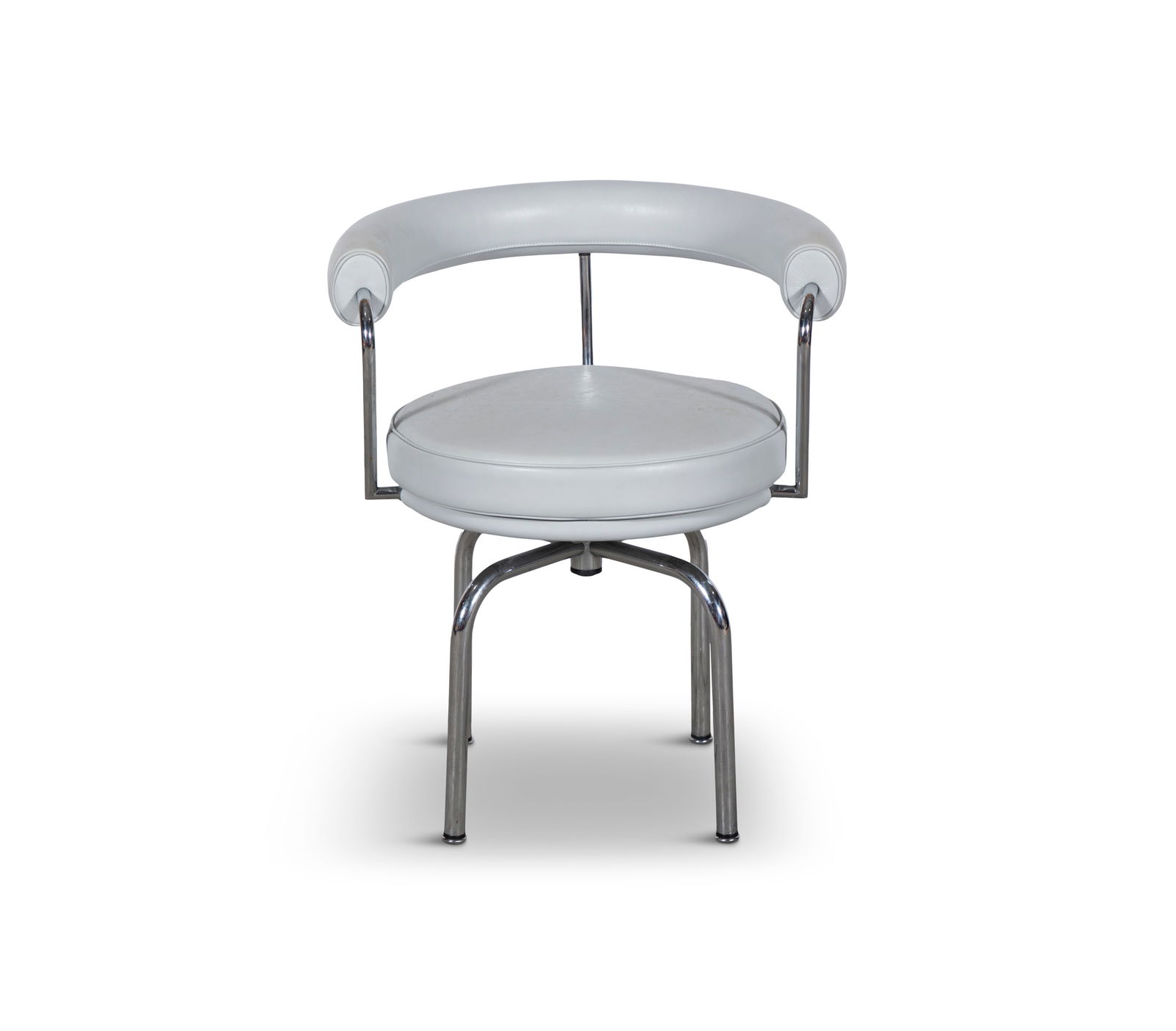 LE CORBUSIER (1887-1965) A LC7 swivel chair by Le Corbusier for Cassina: LE CORBUSIER (1887-1965)A LC7 swivel chair by Le Corbusier for Cassina. Upholstered in grey leather, chrome supports. With maker's label. 61 x 71cm (h)***Please note: this is a single chair, not a pai