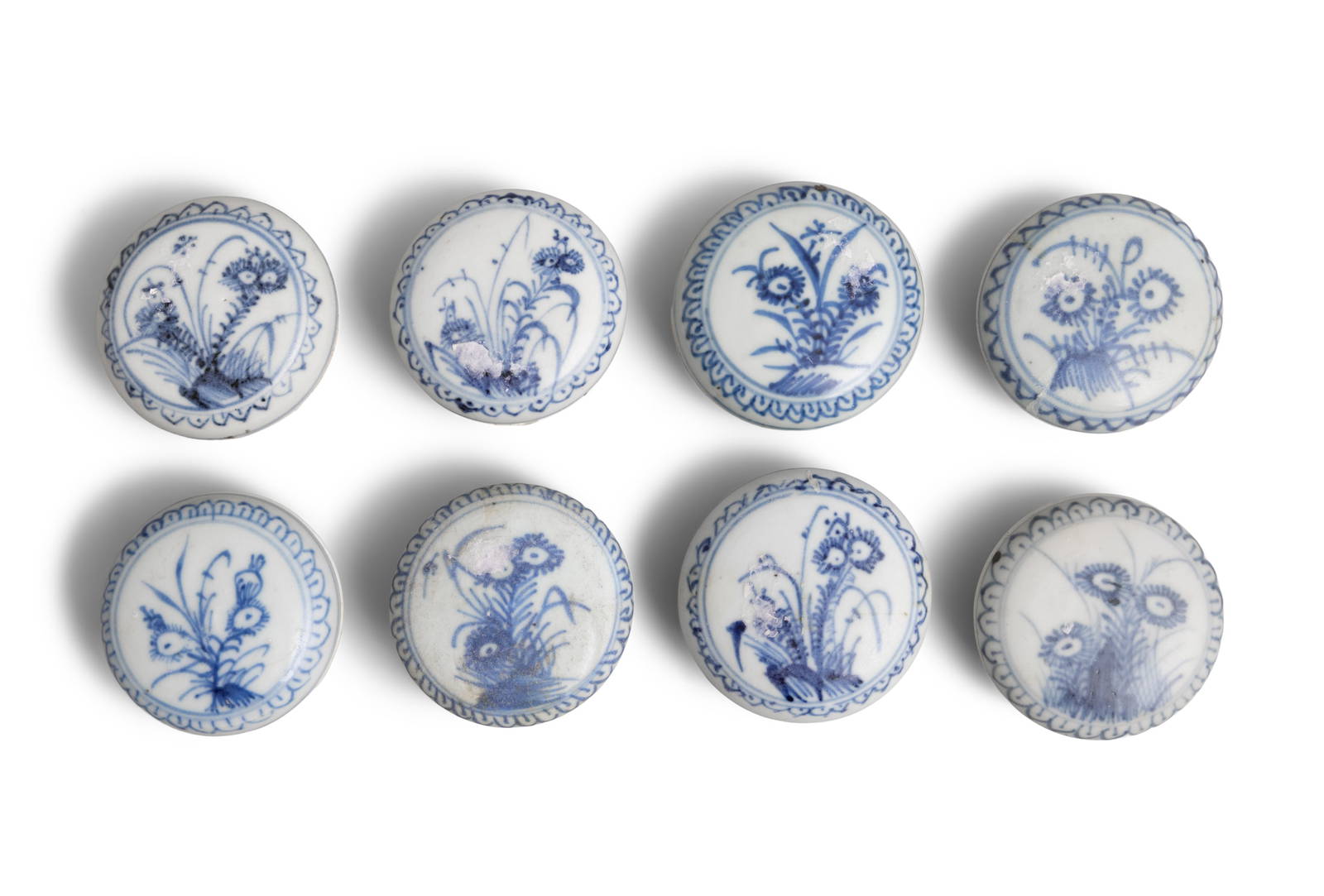 EIGHT SMALL BLUE AND WHITE COSMETIC BOXES AND COVERS China, Yongzheng period, circa 1725 Each
