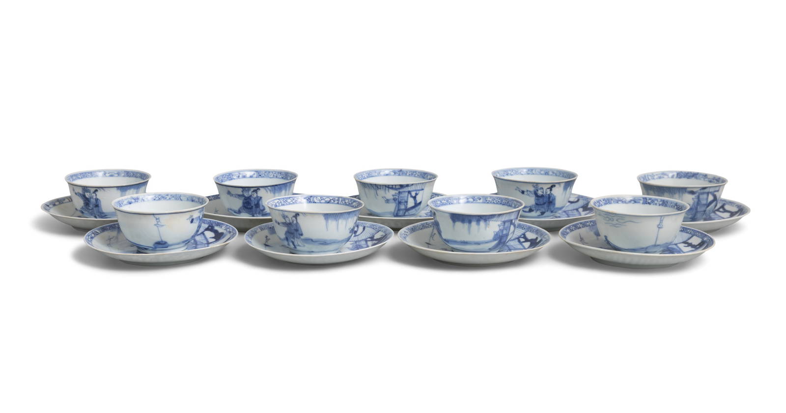 NINE ‘TU HAI’ PATTERN BLUE AND WHITE TEABOWLS China, Yongzheng period, circa 1725 Each