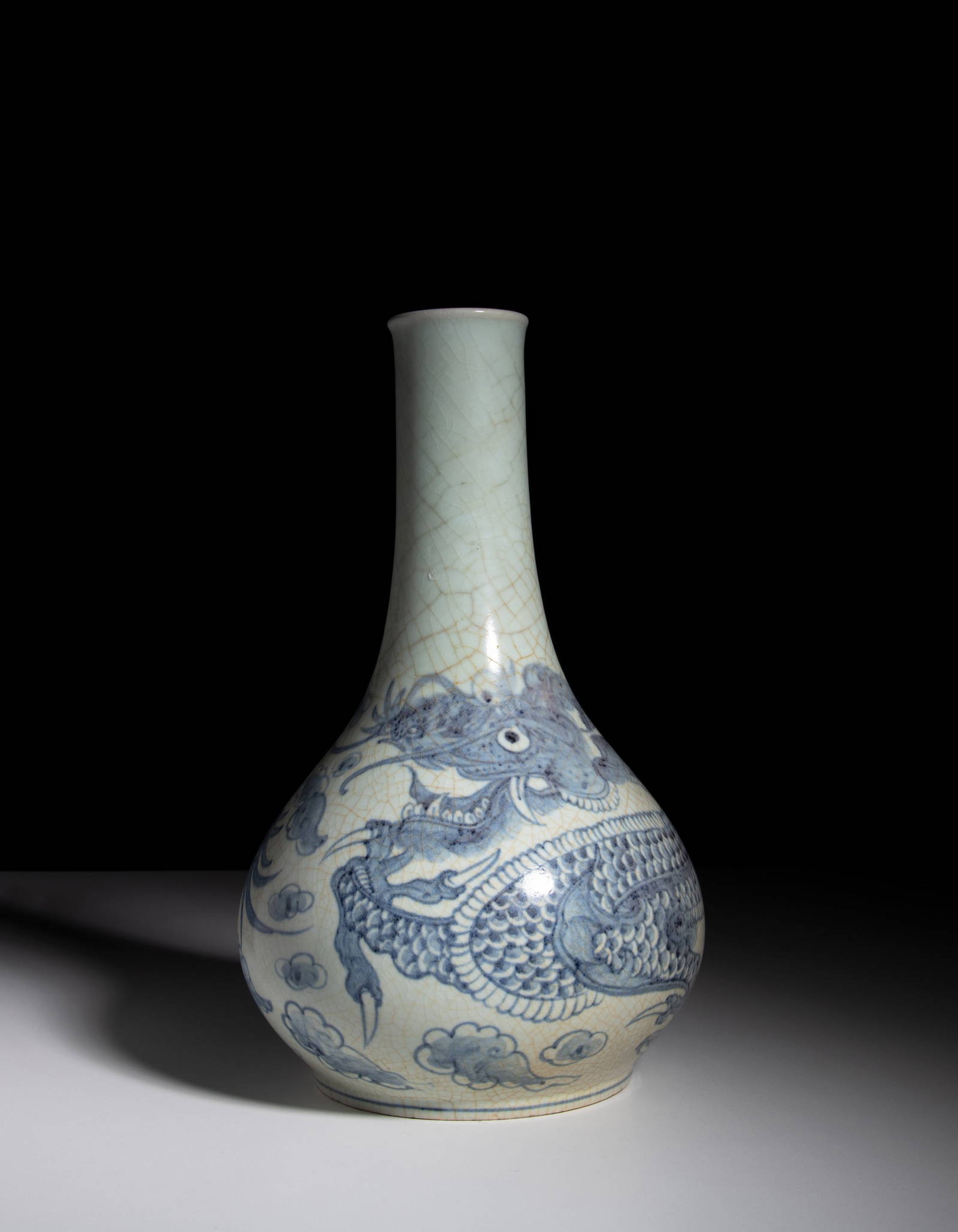 A BLUE AND WHITE PEAR SHAPED 'DRAGON' BOTTLE Korea, Joseon dynasty The bottle vase finely