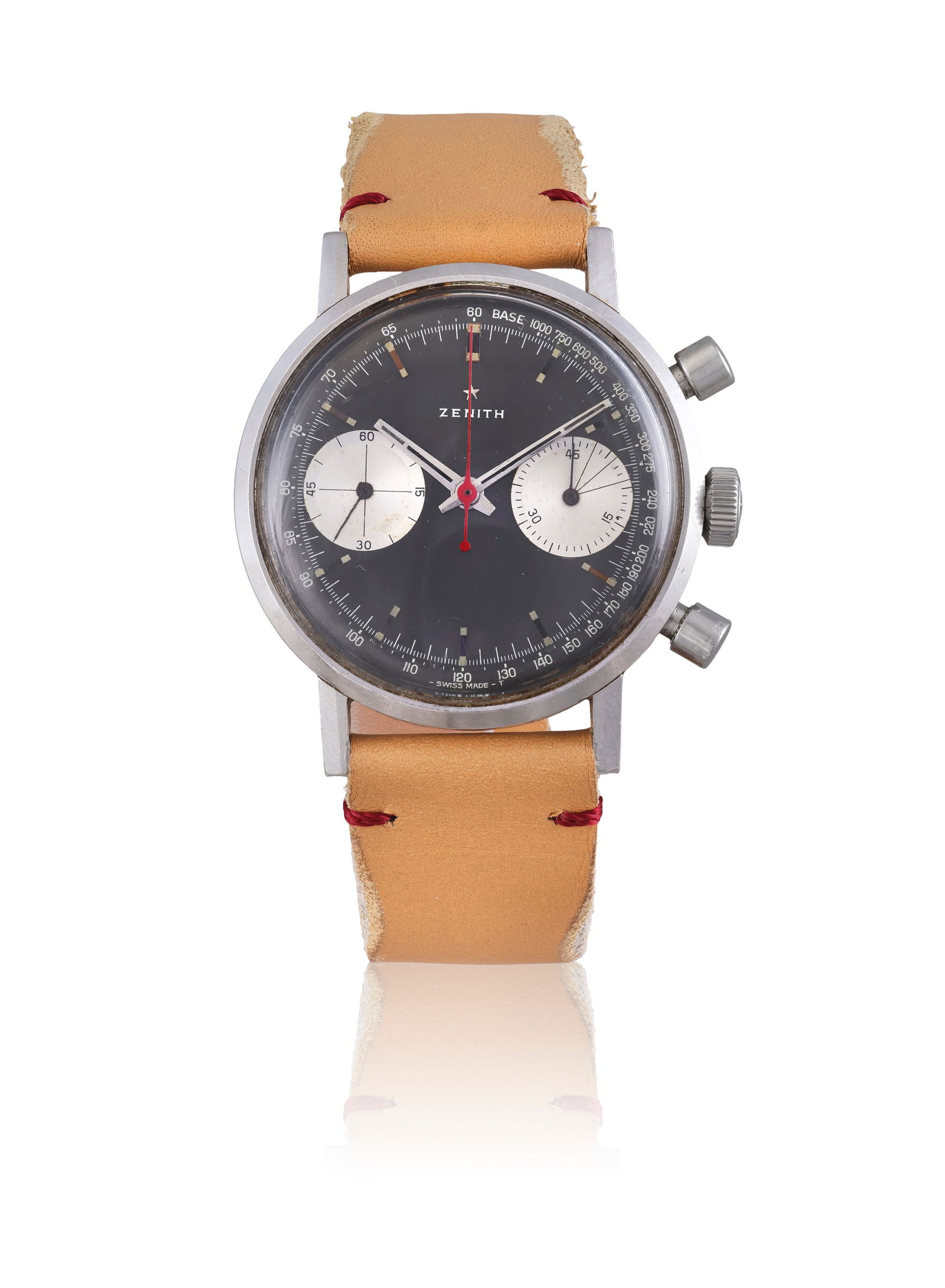 ZENITH CHRONOGRAPH, CAL. 146 DP, STEEL, CIRCA 1960s A fine stainless steel chronograph wristwatch w: ZENITH CHRONOGRAPH, CAL. 146 DP, STEEL, CIRCA 1960s A fine stainless steel chronograph wristwatch with dark grey sunburst dial and bi-compax layout, circa 1960s. Year: Circa 1960s Dial: Dark grey sunb