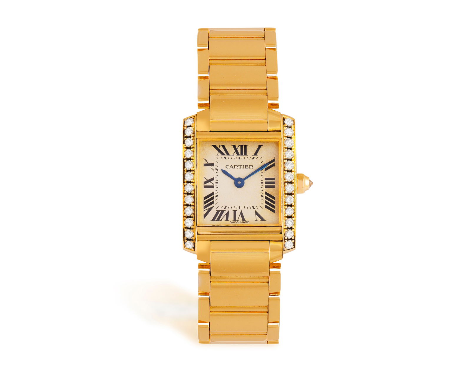 CARTIER: A LADY'S 18K GOLD AND DIAMOND-SET TANK FRANCAISE  4-jewel Cal-057 quartz movement, cream