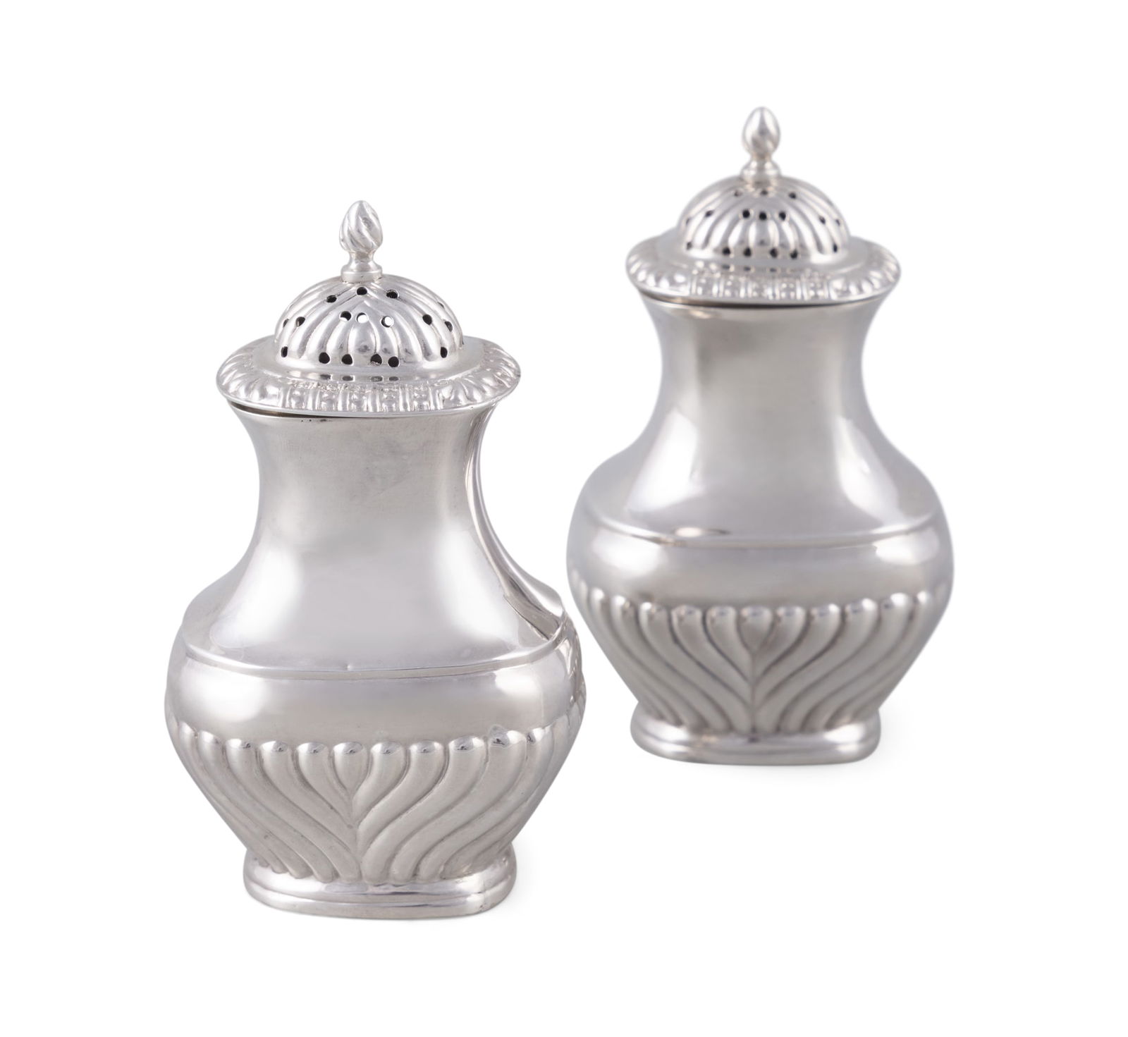 A PAIR OF SILVER SHAKERS, Chester 1897, each of plain baluster form, and demi-fluted body, (3 troy (1 of 4)