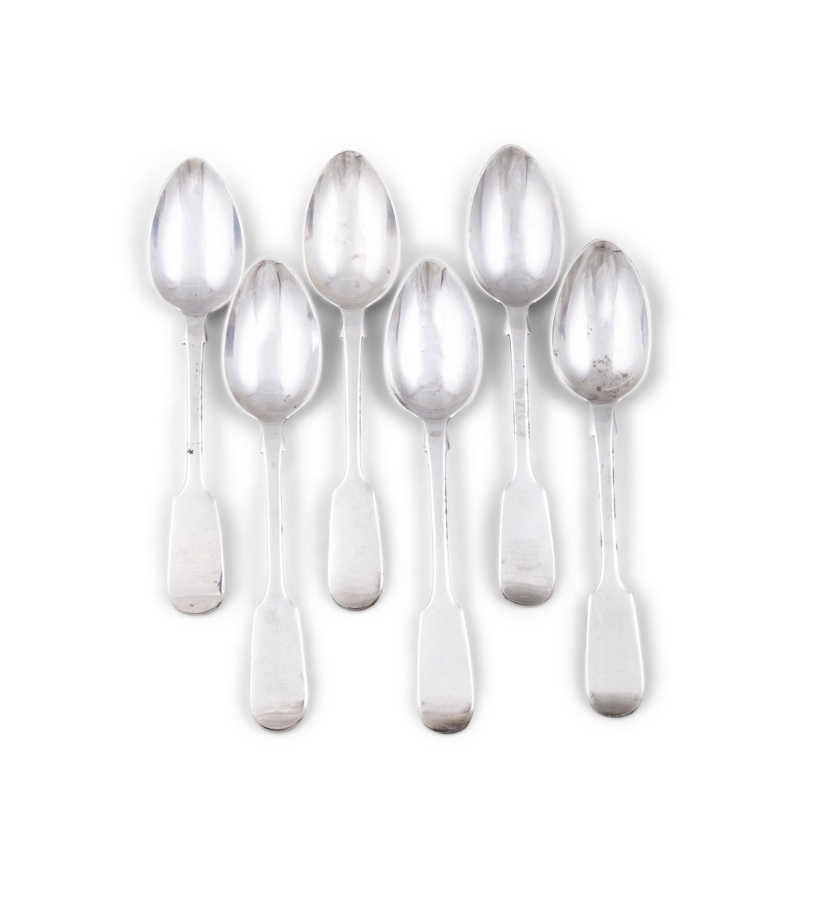 A SET OF SIX VICTORIAN SILVER FIDDLE PATTERN TEASPOONS London c.1866, mark of 'J T' (partially (1 of 3)