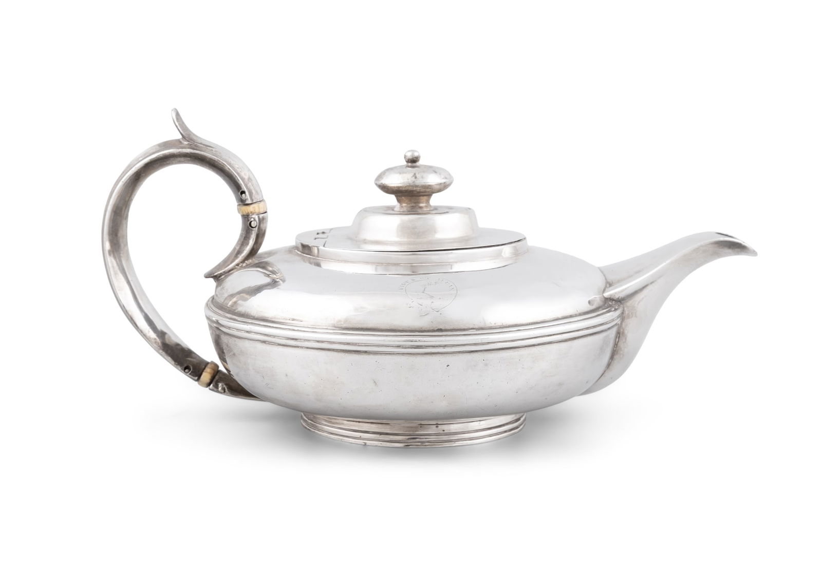 AN IRISH GEORGE IV SILVER TEAPOT Dublin c.1832, mark of Richard Sawyer, of compressed form, hinged (1 of 5)