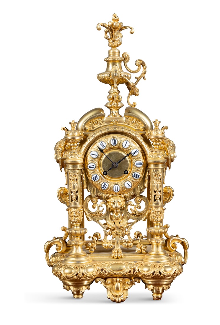 A FRENCH GILT METAL AND ORMOLU MOUNTED MANTLE CLOCK BY JAPY FRÉRES, MID-19TH CENTURY (1 of 6)