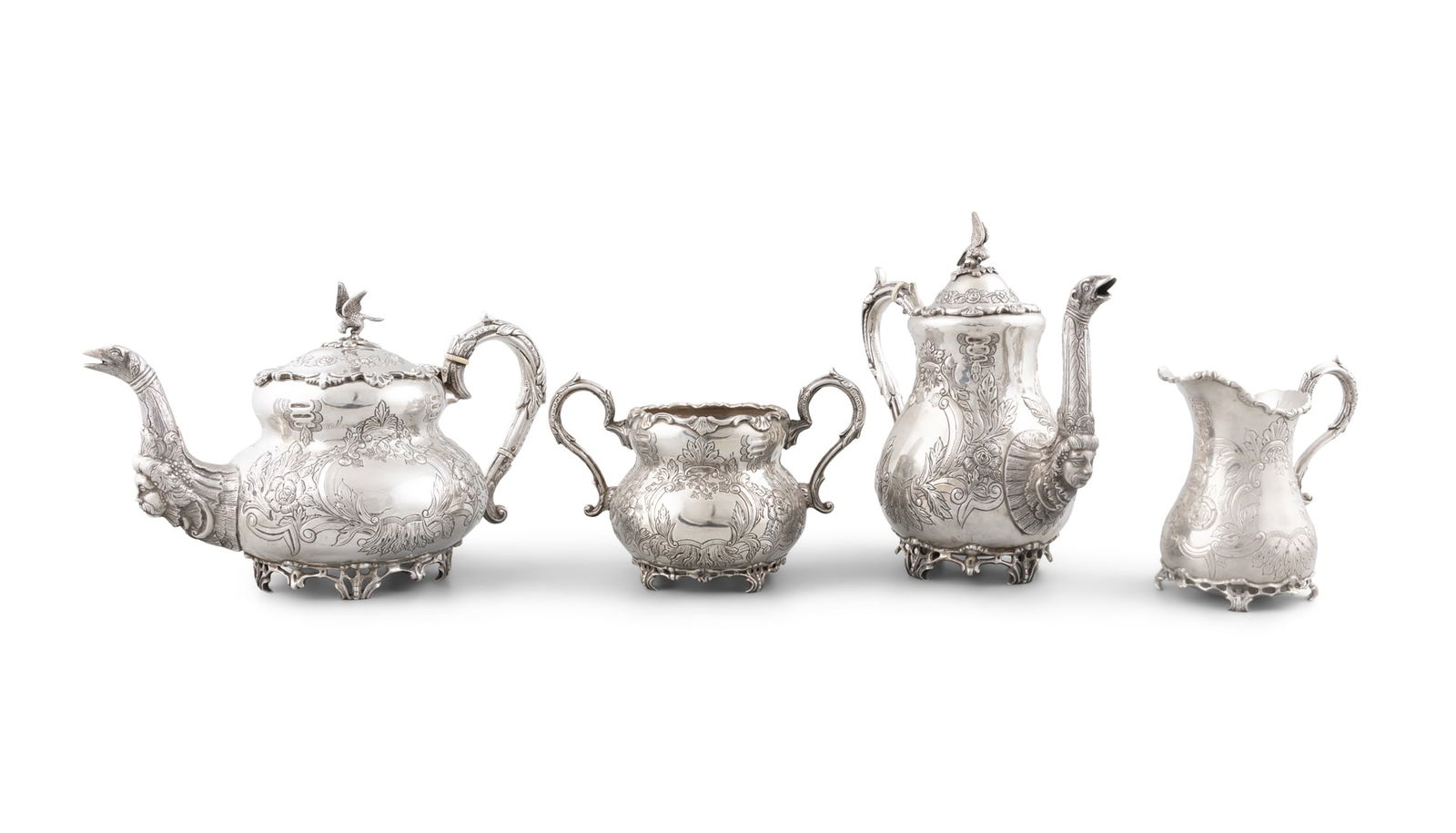 AN IRISH SILVER FOUR-PIECE TEA AND COFFEE SERVICE IN THE IRISH GEORGIAN STYLE, Dublin, 1968, (1 of 7)