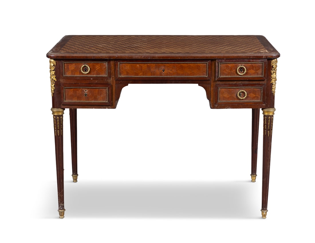 A FRENCH GILT-METAL MOUNTED KINGWOOD AND PARQUETRY WRITING DESK, LATE 19TH CENTURY, IN LOUIS XVI (1 of 5)