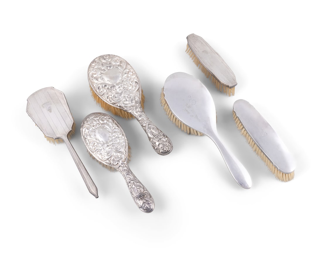 A COLLECTION OF SILVER MOUNTED HAIR BRUSHES (6) (1 of 6)